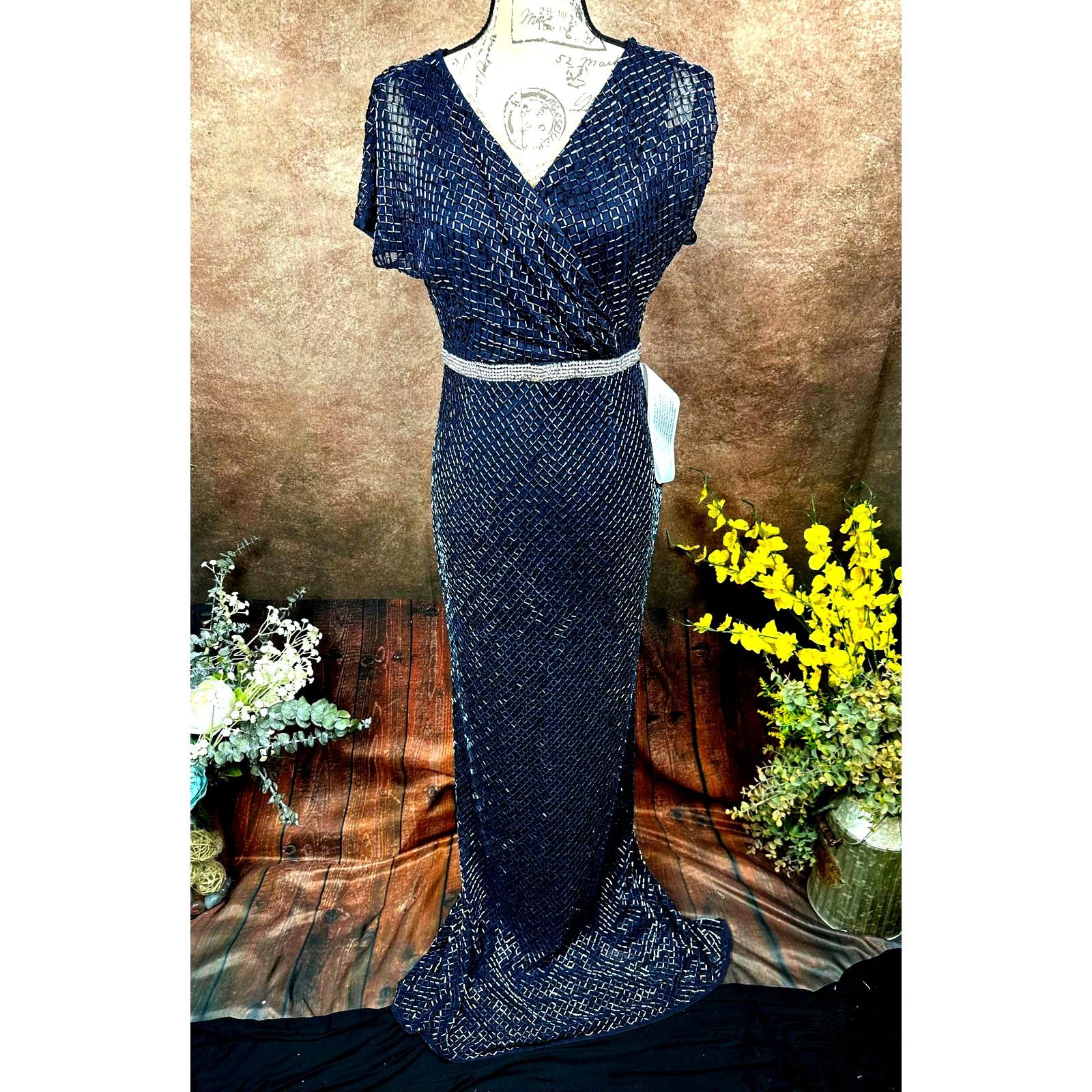 Other Mac Duggal Beaded Butterfly Sleeve Column Gown Midnight 8 Size M / US 6-8 / IT 42-44 - 5 Thumbnail