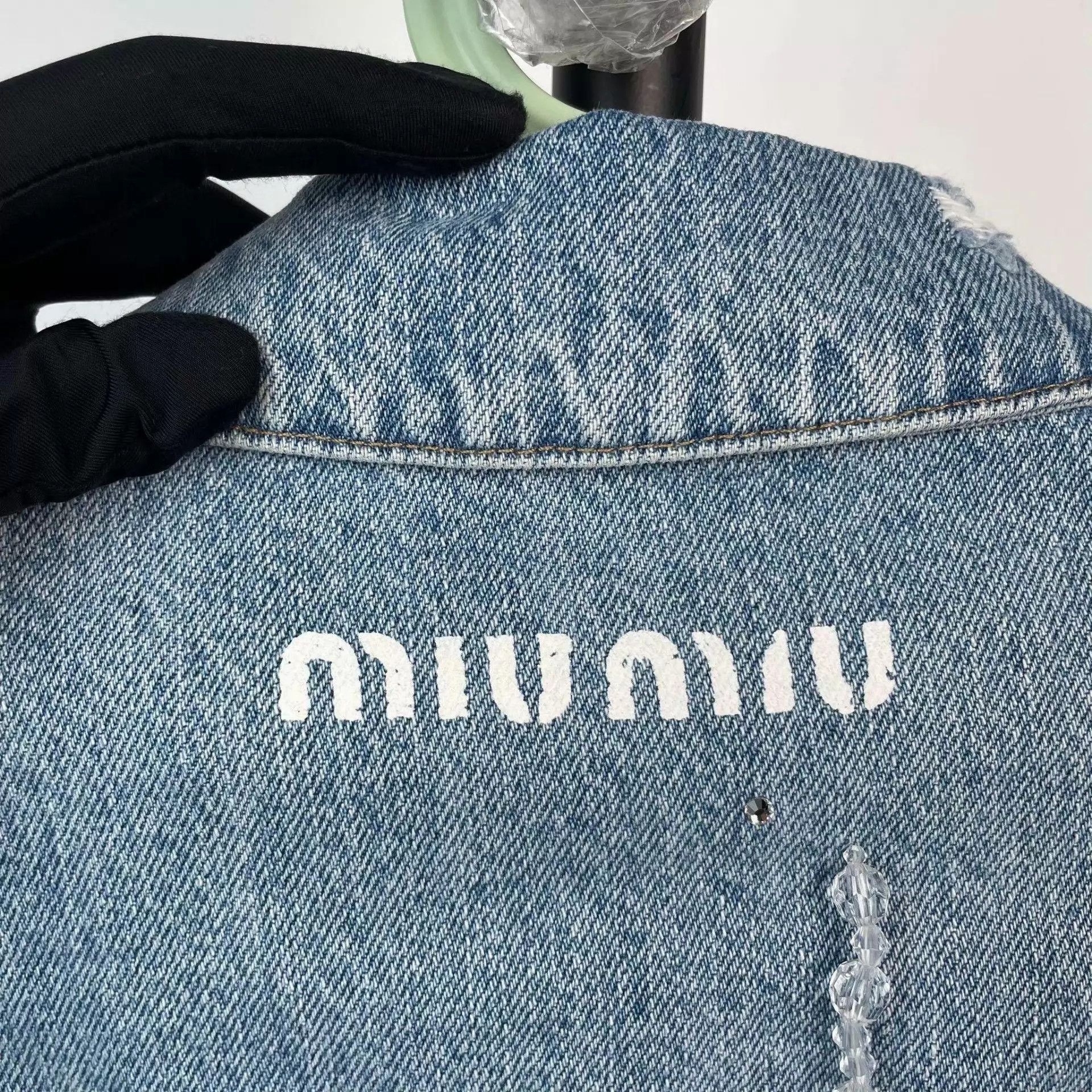 Miu Miu Miu Miu Crystal-embellished Denim Jacket Blue 38 NWT Size XS / US 0-2 / IT 36-38 - 9 Thumbnail