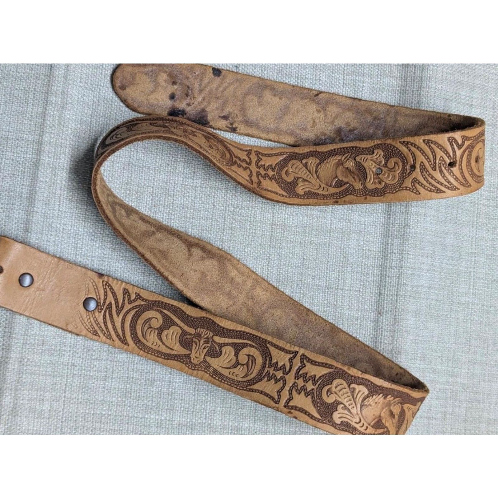 Vintage VINTAGE handcrafted western belt Tooled brown leather 36 belt 1-1/2" buckle WESTERN belt for Men Size 36 - 7 Thumbnail