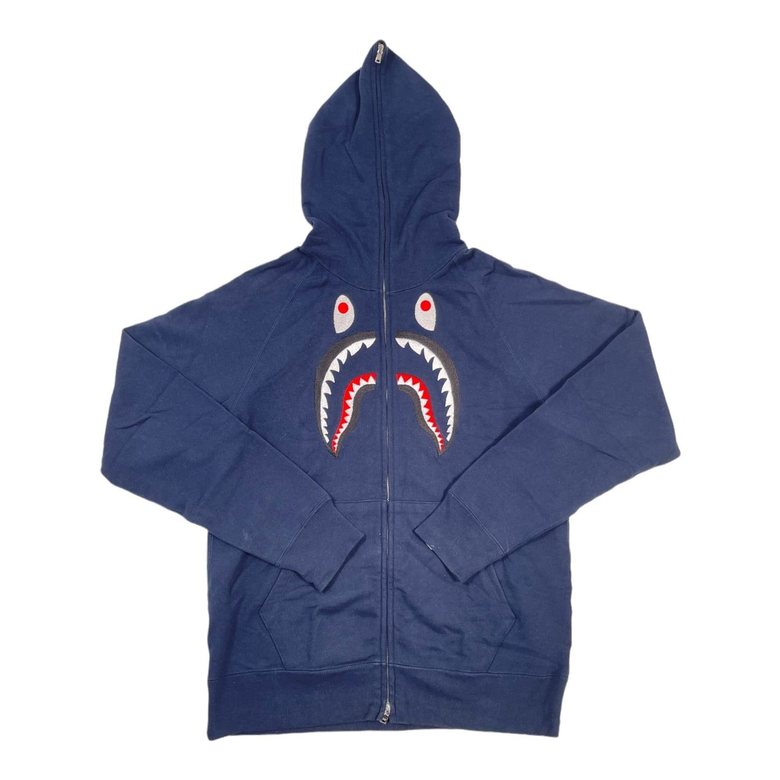 image of Bape Embroidered Chest Shark Full Zip Hooded Sweatshirt Navy, Men's (Size XL)