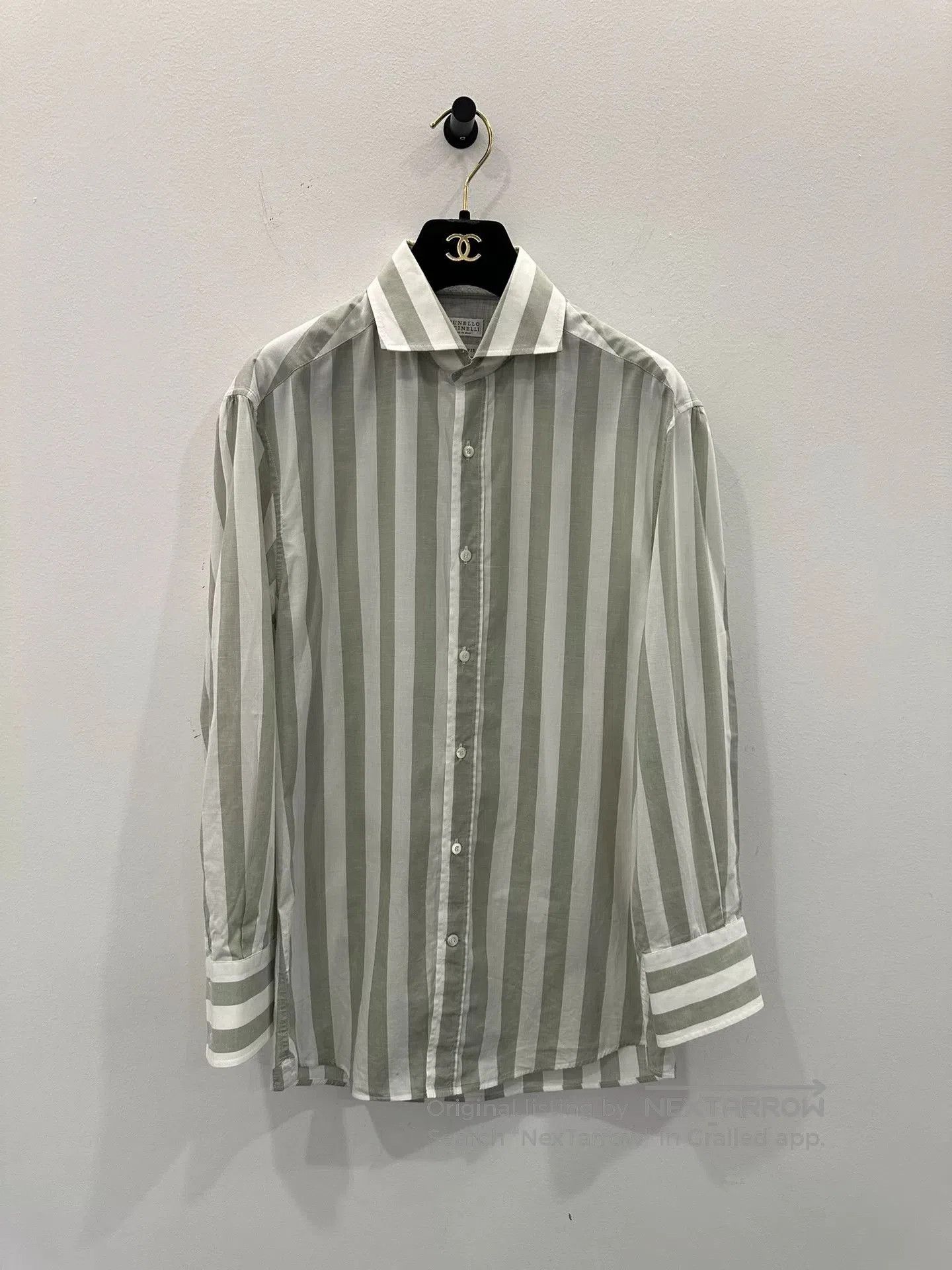Brunello Cucinelli Brunello Cucinelli Gray White Stripe Shirt 44. Size US S / EU 44-46 / 1 - 1 Thumbnail