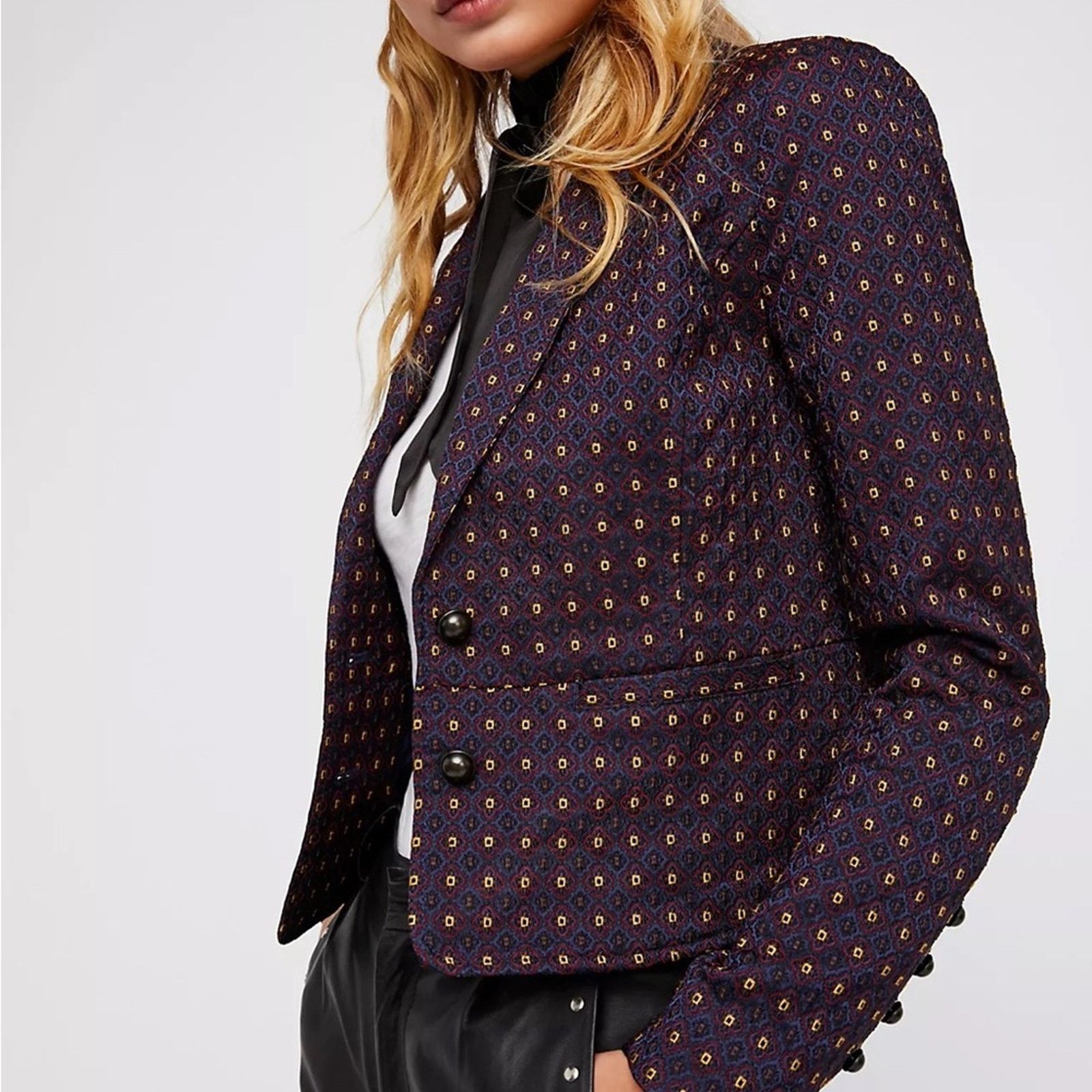 Free People Free People Shrunken Jacquard Jacket Blazer SMALL Size S / US 4 / IT 40 - 11 Thumbnail