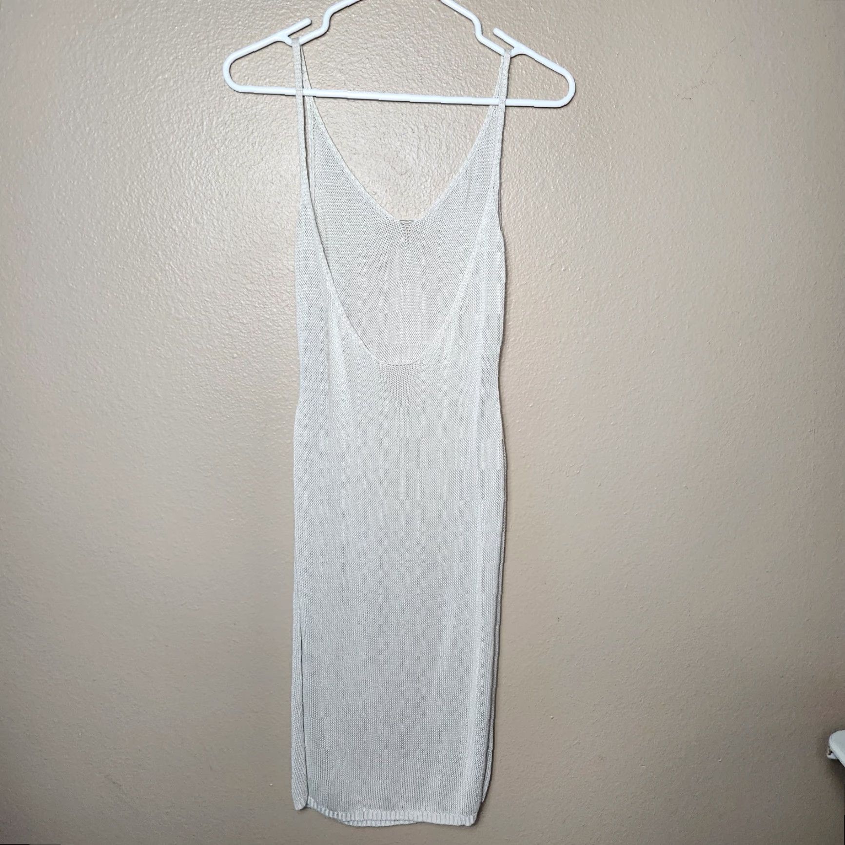 Vintage Womens |S| Beige Lightweight Open Knit Side Slit Knee Length Tank Cover-Up Shirt Size ONE SIZE - 5 Thumbnail