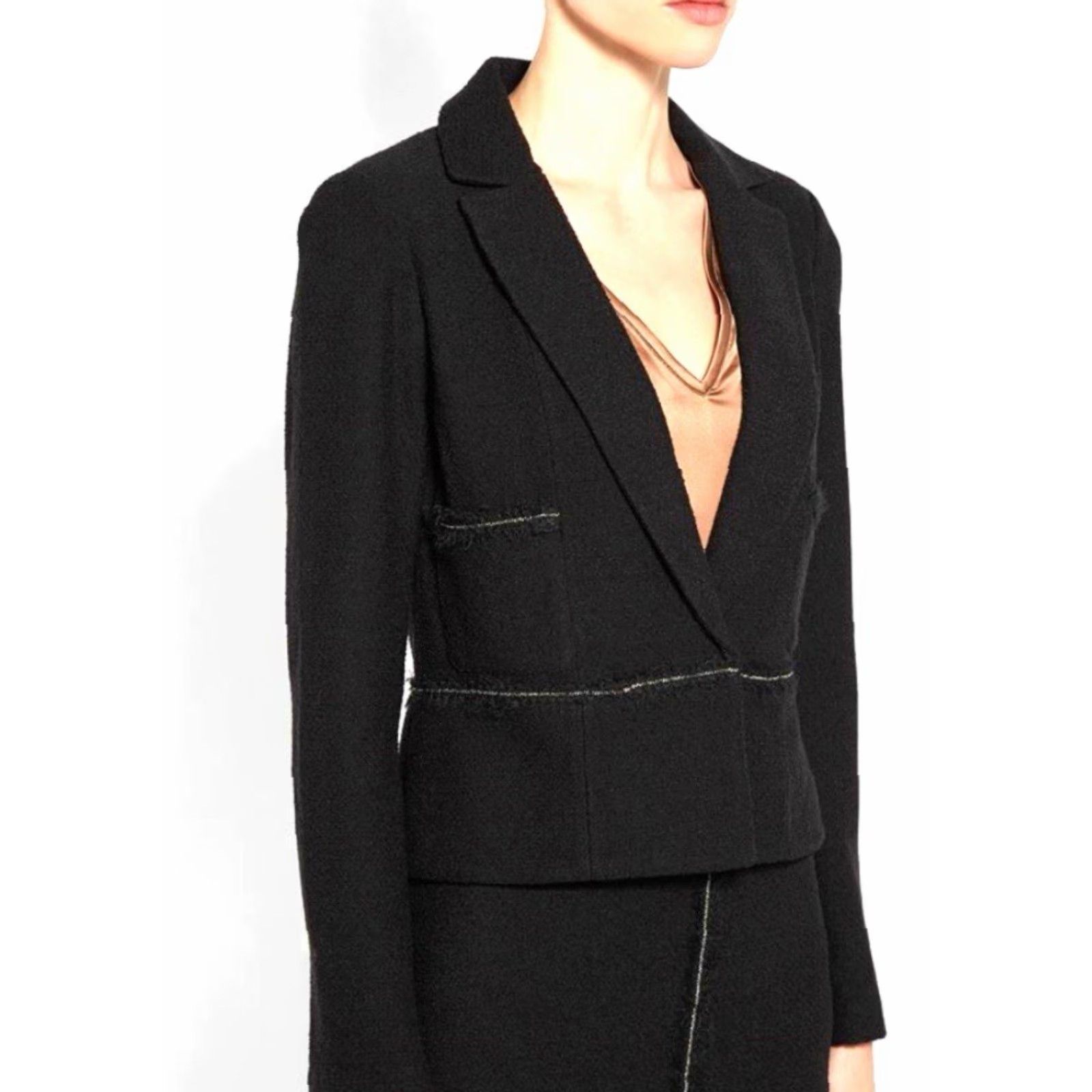 St. John St. John Jacket Size 2 Black Boucle Knit Chain Trim Blazer One Button Collared Long Sleeve Women Size XS / US 0-2 / IT 36-38 - 2 Thumbnail