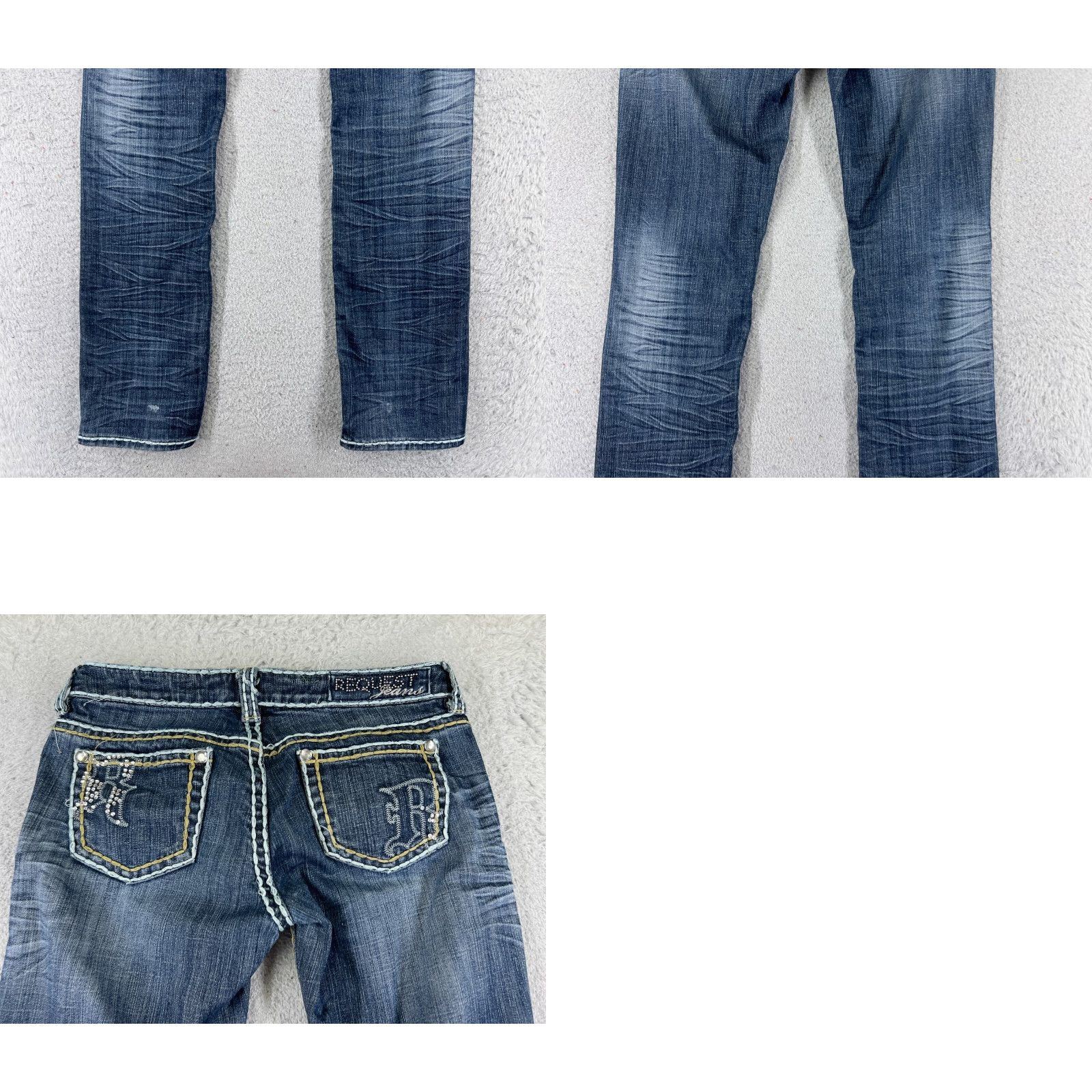Vintage Request Jeans Pants Womens 3 Blue Distressed Embroidered 27x31 Denim Straight Jeans Womens 3 Blue Distressed Embroidered 27x31 Size 26" / US 2 / IT 38 - 9 Thumbnail