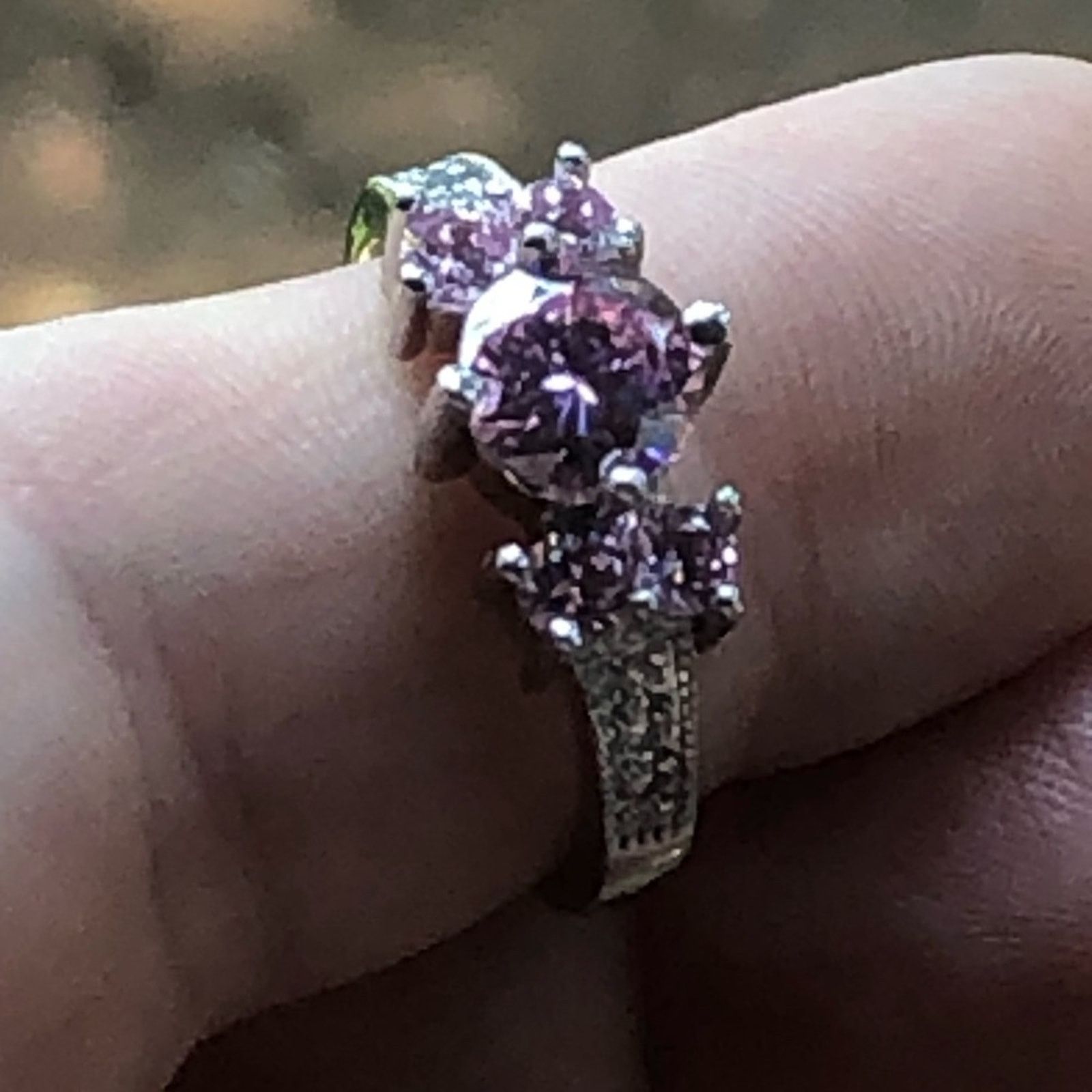 Jewelry Pink cubic zirconia 925 sterling silver band ring Size ONE SIZE - 6 Thumbnail