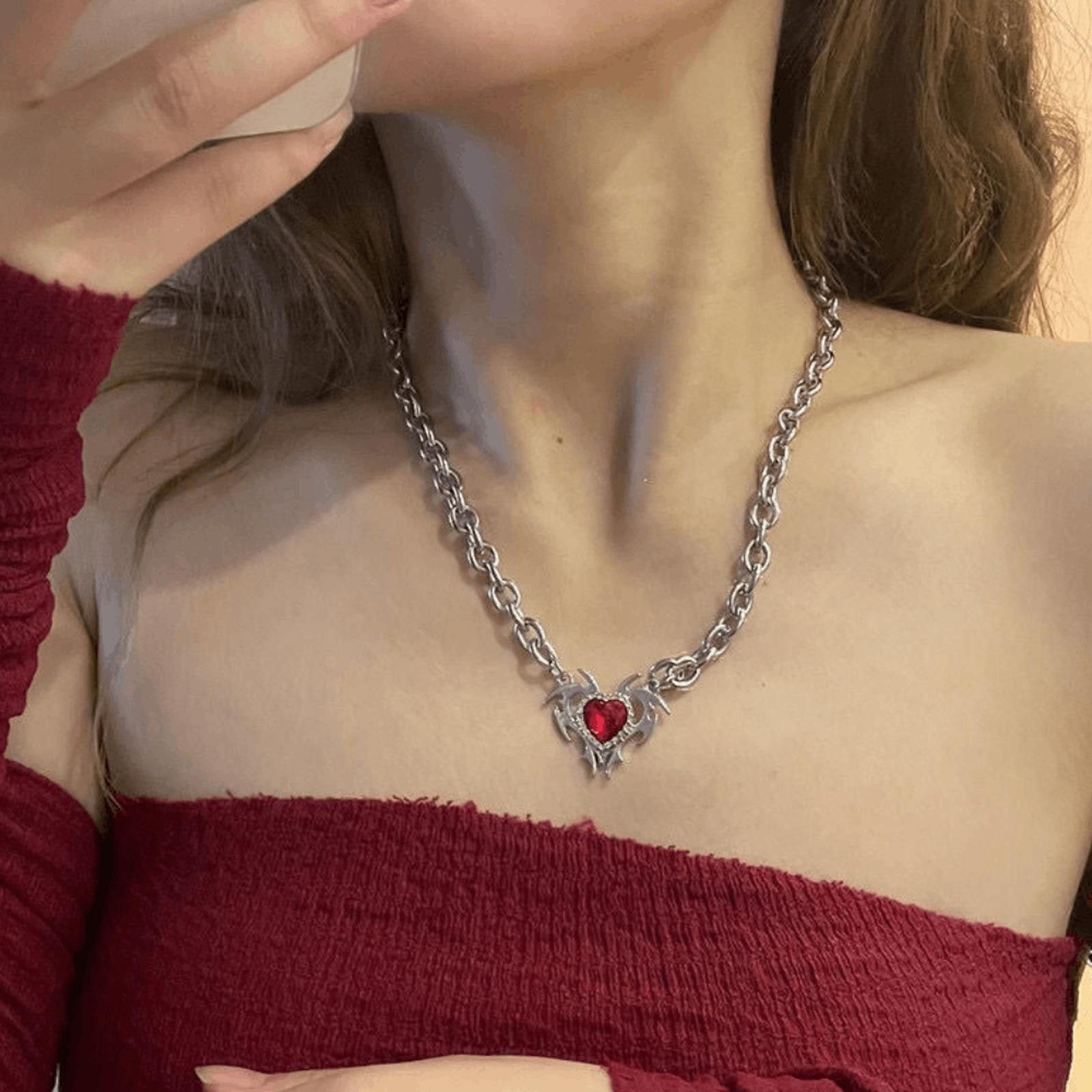 Jewelry y2k Grunge Burning Red Glass Necklace Size ONE SIZE - 1 Thumbnail