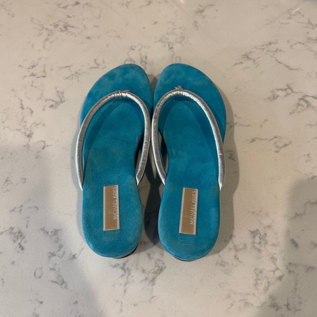 Michael Kors Rare Michael Kors Y2K platform flip flop sandals silver teal Size US 10 / IT 40 - 6 Thumbnail