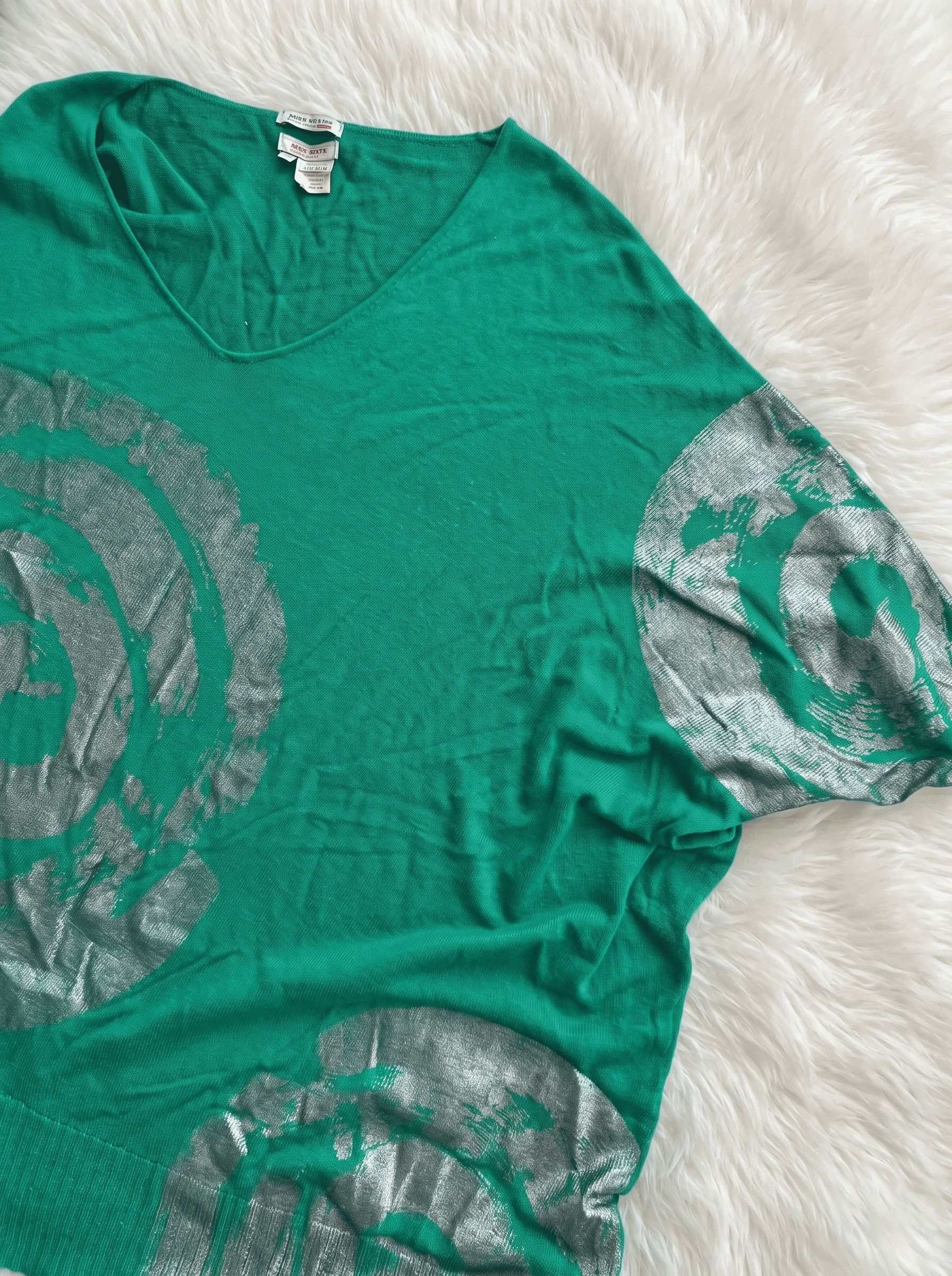 Miss Sixty Miss Sixty Y2K Metallic Graphic Knit Top Green/Silver Size S / US 4 / IT 40 - 2 Thumbnail
