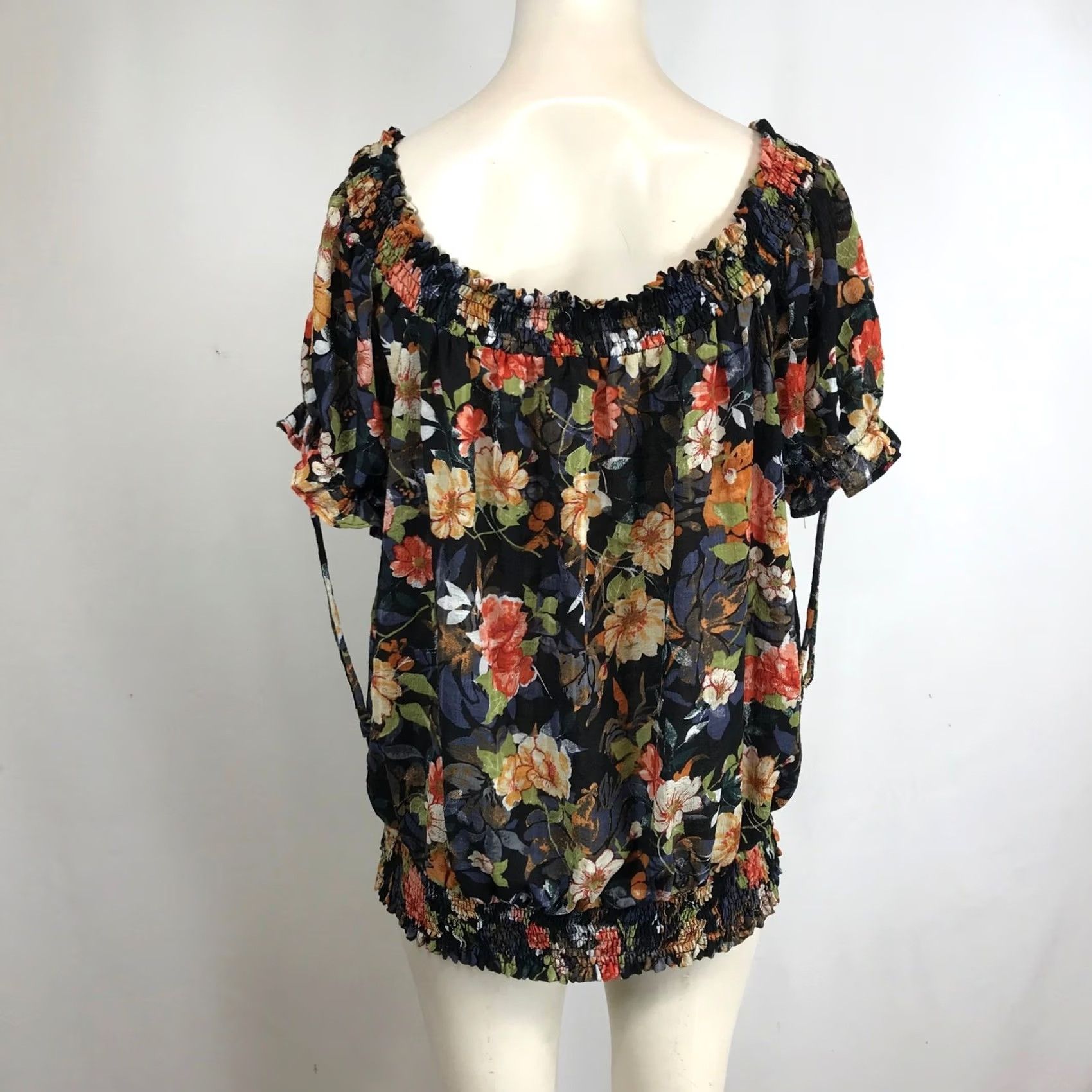 Rains Sweet Rain Black Floral Square Neck Smocked Off Shoulder Top Women's 2X Size XXL / US 16-18 / IT 52-54 - 5 Thumbnail