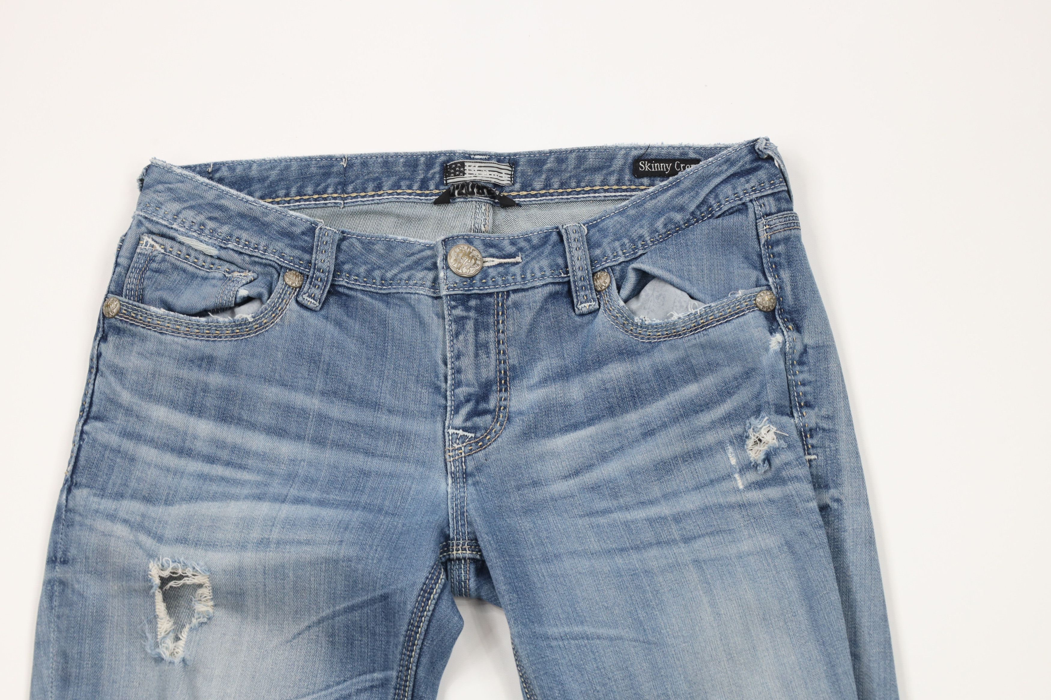 Express × Vintage Rerock Express Thick Stitch Stretch Skinny Crop Jeans Size 28" / US 6 / IT 42 - 2 Thumbnail