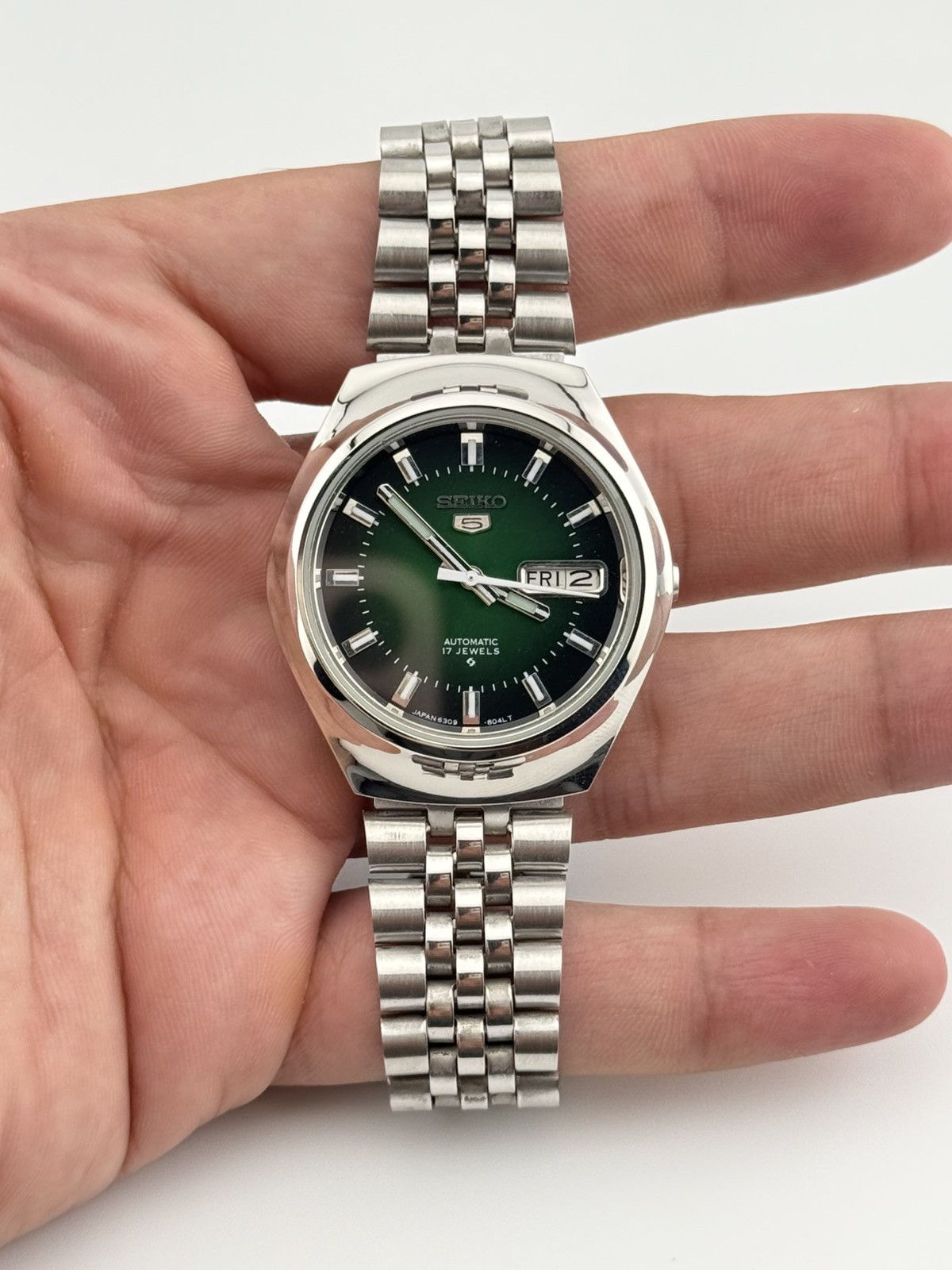 Seiko Seiko 5 Mens Watch Automatic Green Dial Wristwatch Vintage Size 36 - 6 Thumbnail