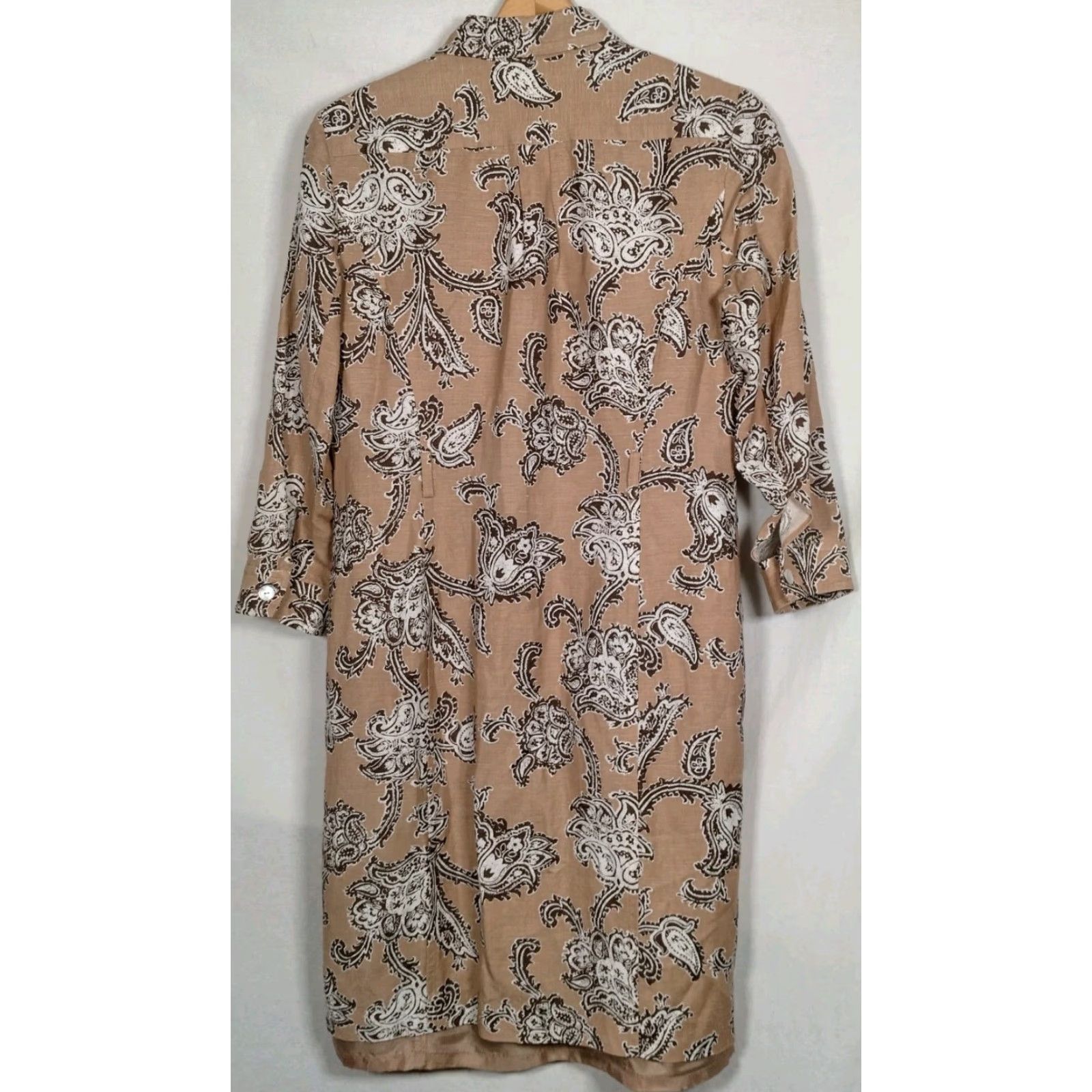 Kasper VINTAGE Kasper Shirt Dress Women 8 Knee Length Brown Floral Paisley 3/4 Sleeve Collared Button Front Size M / US 6-8 / IT 42-44 - 2 Thumbnail