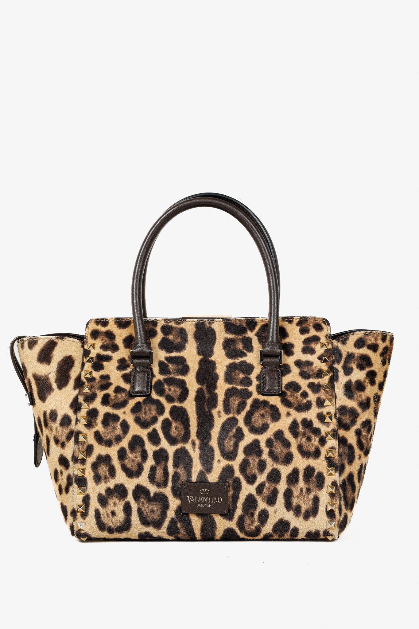 Valentino Valentino Leopard Calf Hair Rockstud Double Handle Tote Size ONE SIZE - 4 Thumbnail