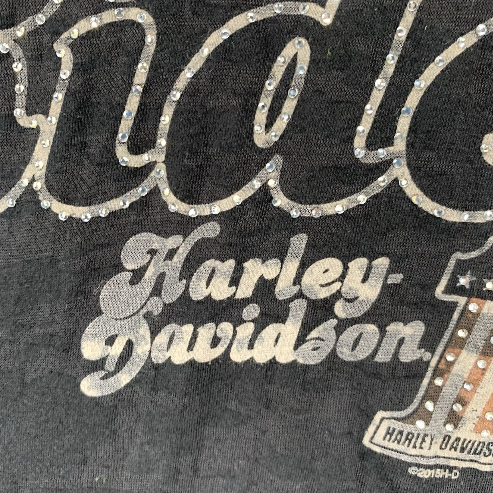 Harley Davidson Harley-Davidson Women's T-Shirt Casual V-Neck Short Sleeve Knit Sheer Black Bling 90s Motorcycle Size S / US 4 / IT 40 - 6 Thumbnail