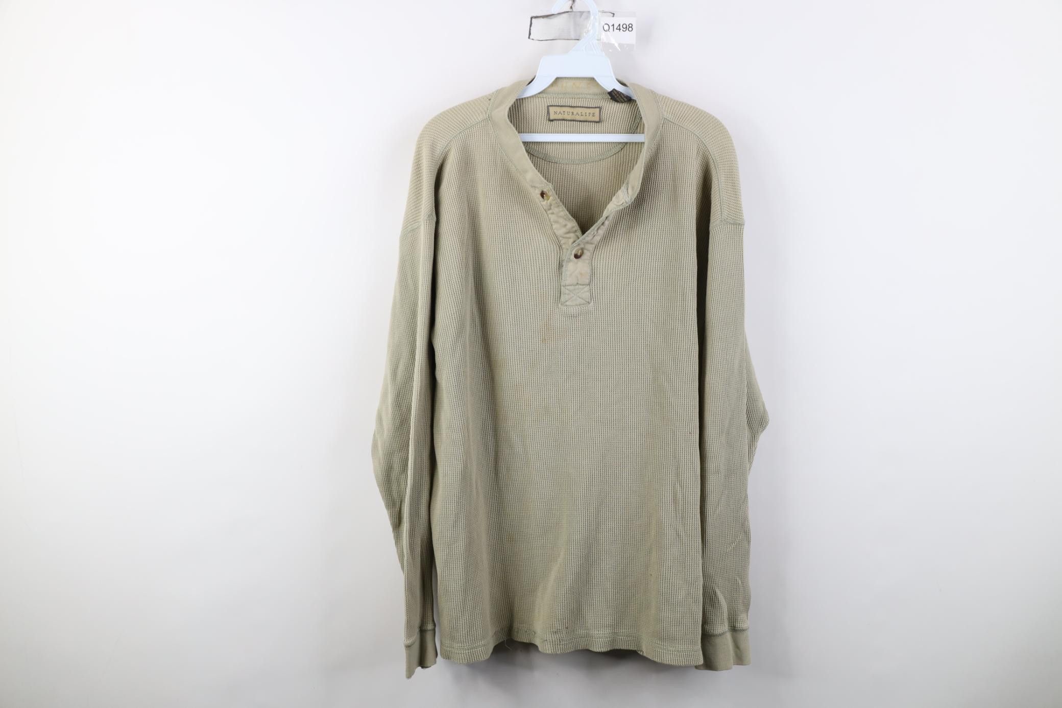 Vintage Vintage 90s Streetwear Thermal Waffle Knit Henley T-Shirt Size US L / EU 52-54 / 3 - 1 Thumbnail