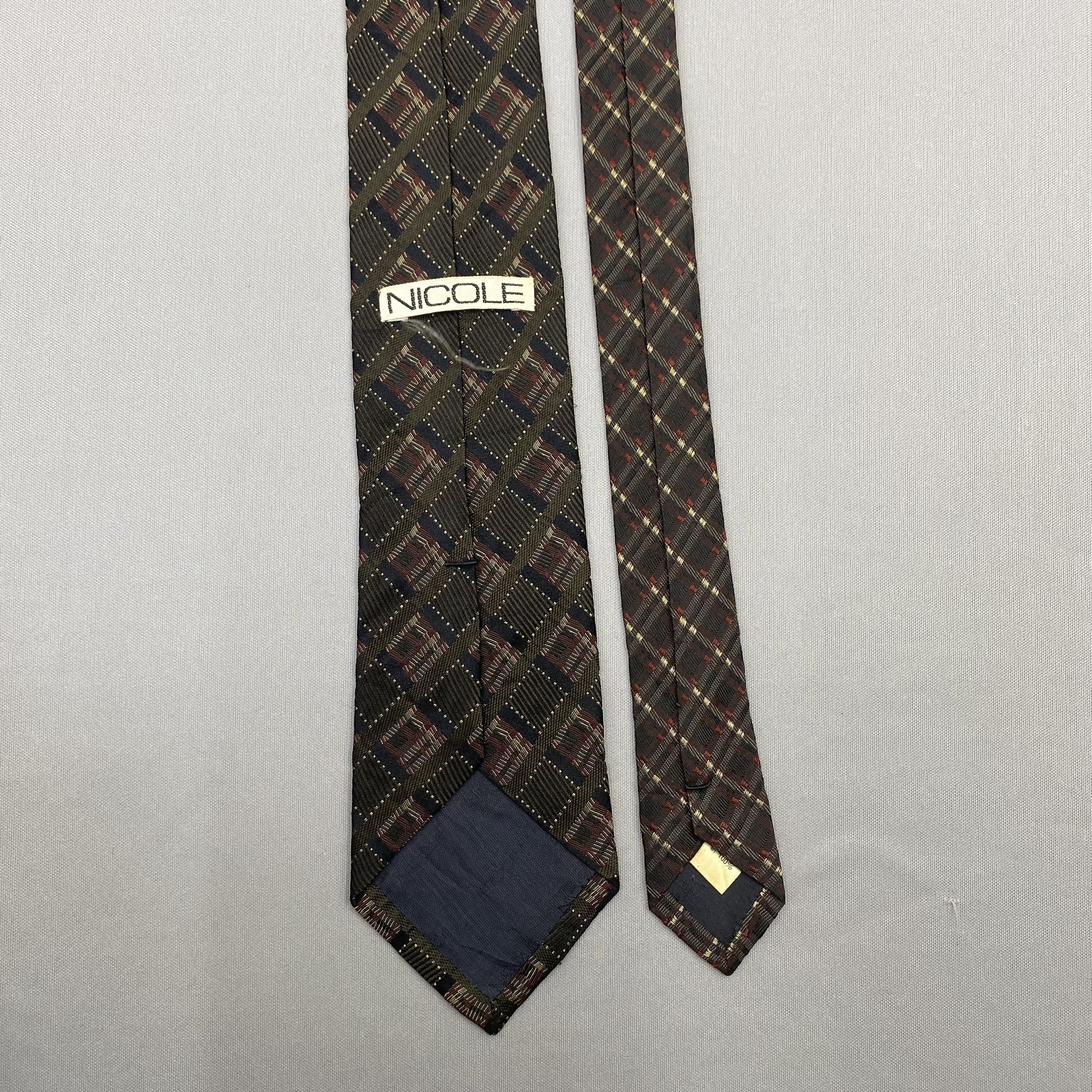 Japanese Brand Vintage Nicole SILK Necktie Cravate Check Pure Silk Size ONE SIZE - 6 Thumbnail