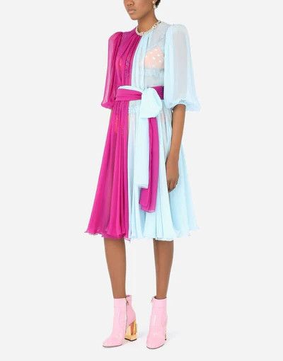 Dolce & Gabbana o1y0825 Midi Dress in Sky Blue/Fuchsia Size XS / US 0-2 / IT 36-38 - 2 Thumbnail