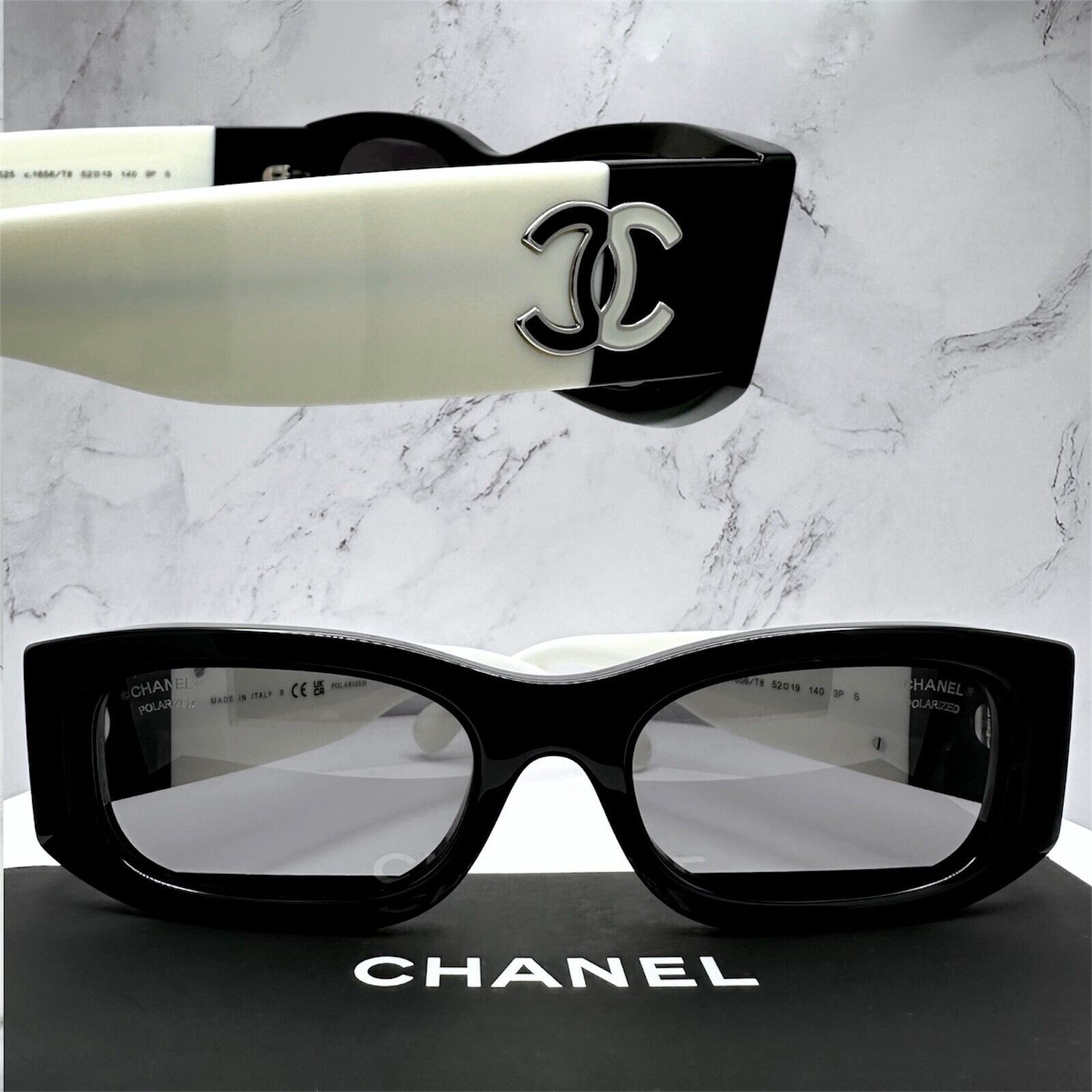 New CHANEL Sunglasses Black White Polarized CC Logo