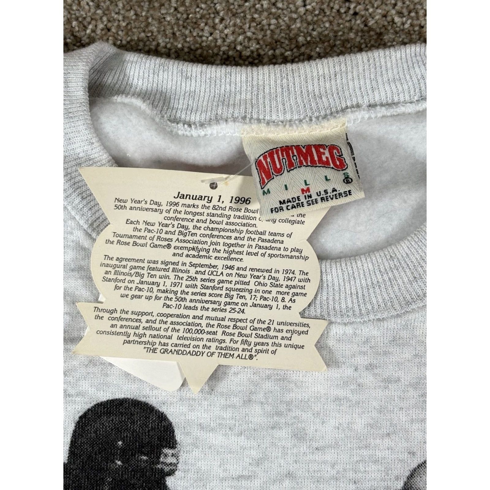 Nutmeg VINTAGE Nutmeg Crew Neck Sweatshirt Unisex Adults Medium Gray 1996 Rose Bowl 90s College Sports USA Made Heavyweight Graphic Print Size US M / EU 48-50 / 2 - 5 Thumbnail