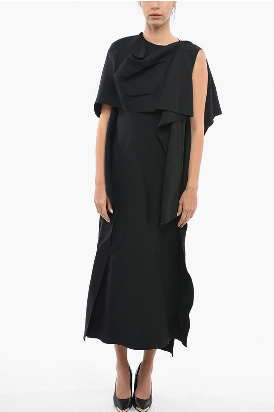 image of Valentino Pink Pp Wool-Blend Cape Dress With Loose Fit in Black, Women's (Size XS)