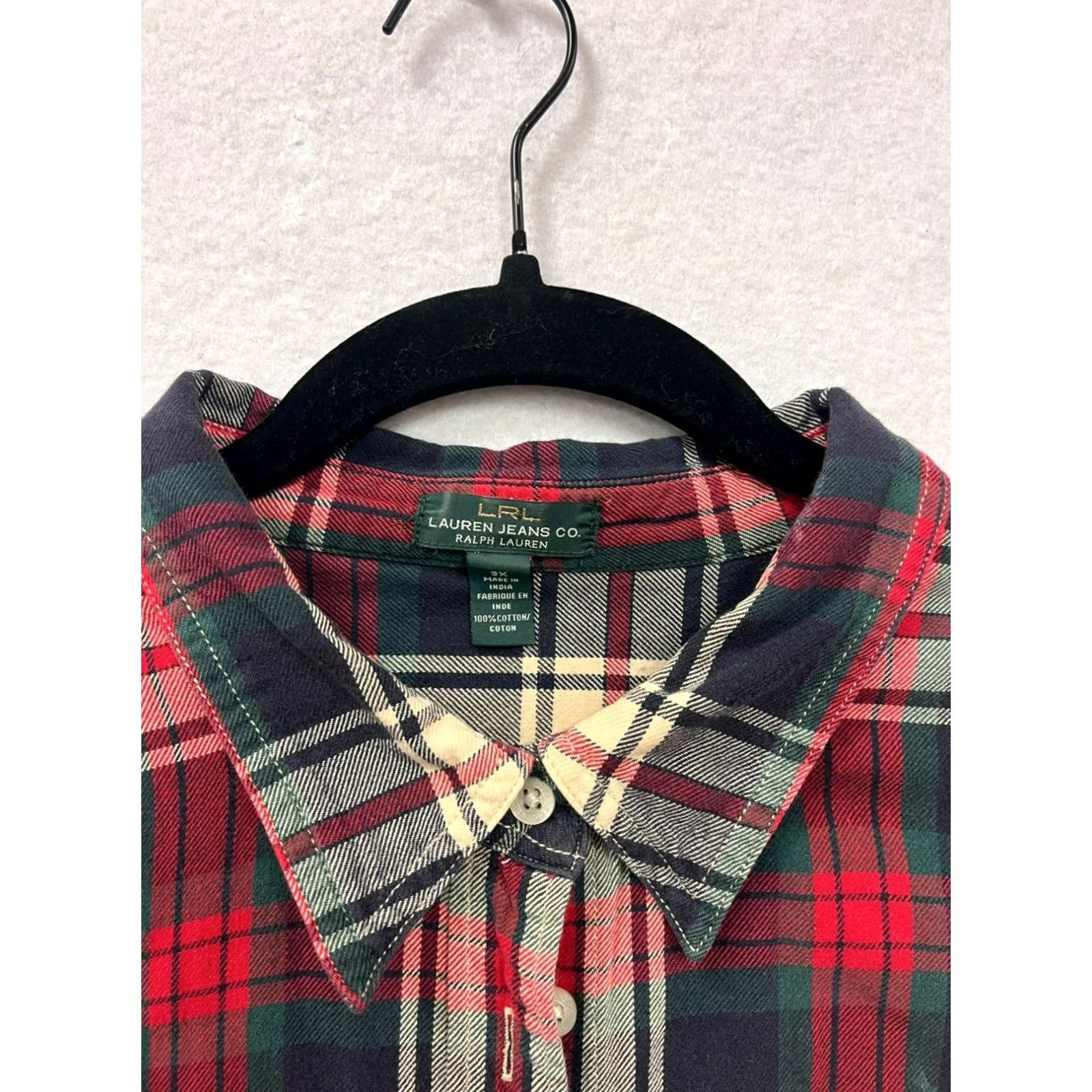 CO Womens 3XL Lauren Jeans Co Ralph Lauren Red & Green Plaid Button-Up Shirt, Cotton Flannel, Long Sleeve, 3XL, Womens, Red Size 40" / US 18 - 4 Thumbnail