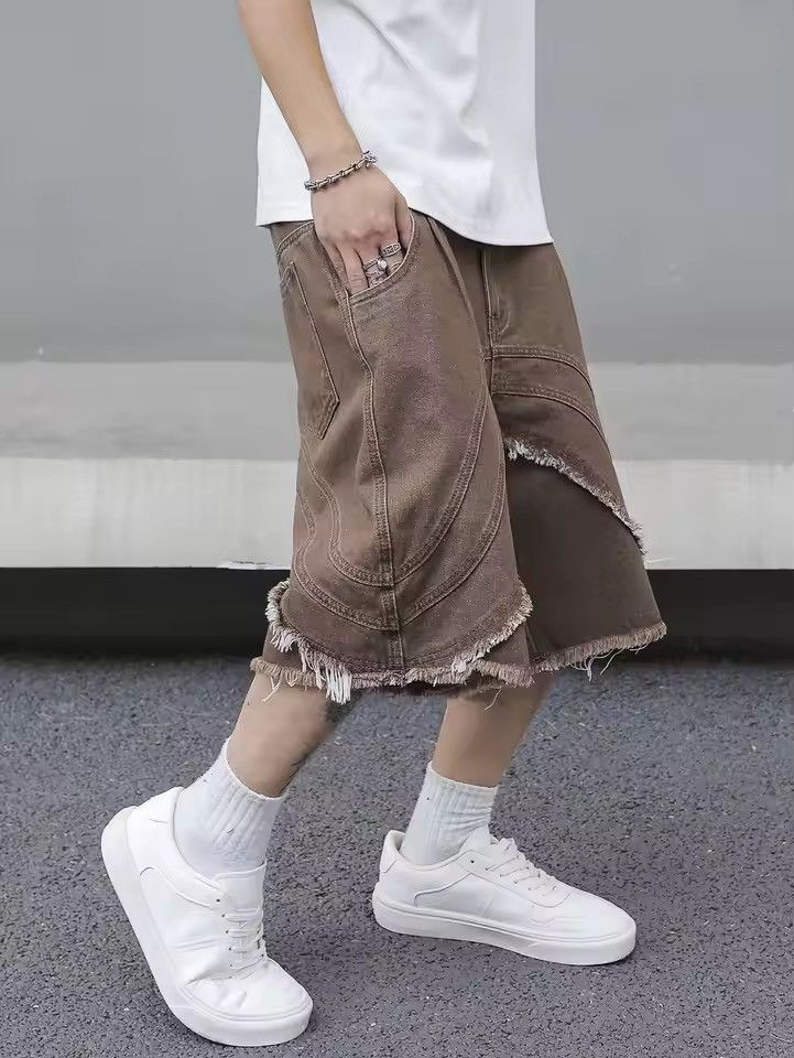 Japanese Brand brown denim shorts Size US 35 - 3 Thumbnail