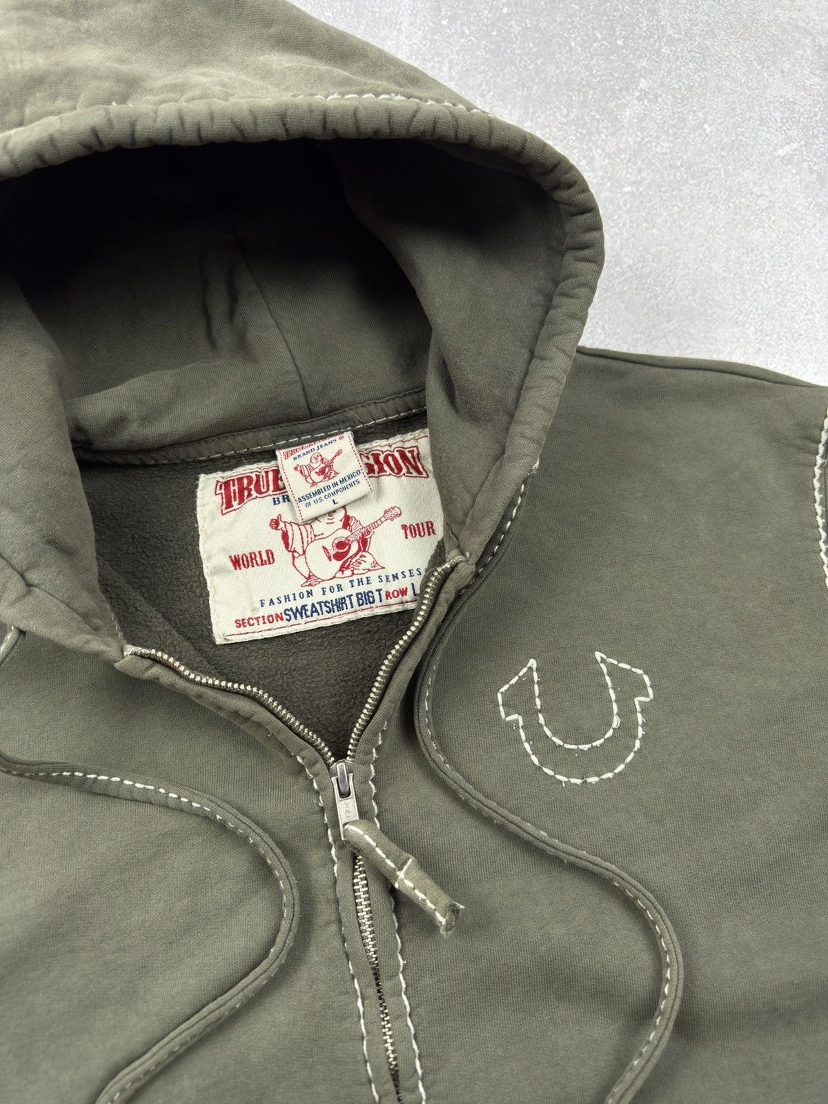 True Religion Vintage True Religion Zip Hoodie Big-T Khaki Washed Destroye Size US L / EU 52-54 / 3 - 17 Thumbnail
