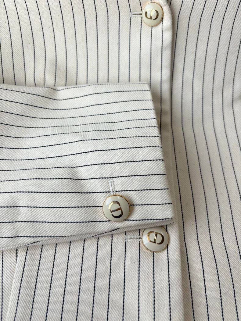 Dior Dior Cotton and mulberry silk white striped suit Size S / US 4 / IT 40 - 5 Thumbnail