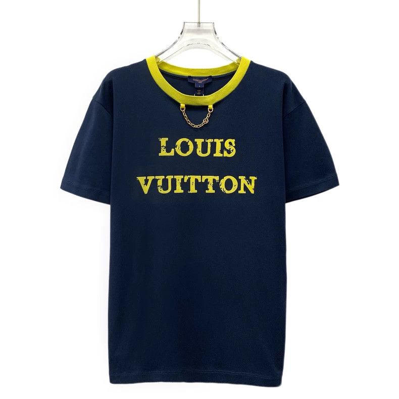 Louis Vuitton Louis Vuitton Dark blue logo monogrammed cotton crewneck T Size L / US 10 / IT 46 - 1 Thumbnail