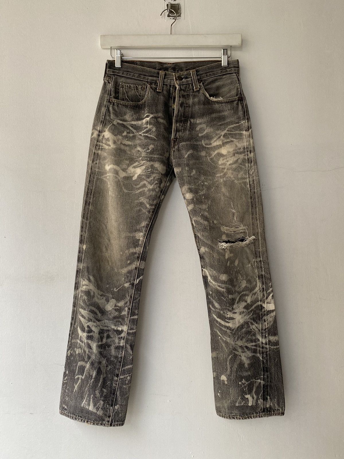 BLEACHING 1990s Denime Distressed FadeBlack Jeans