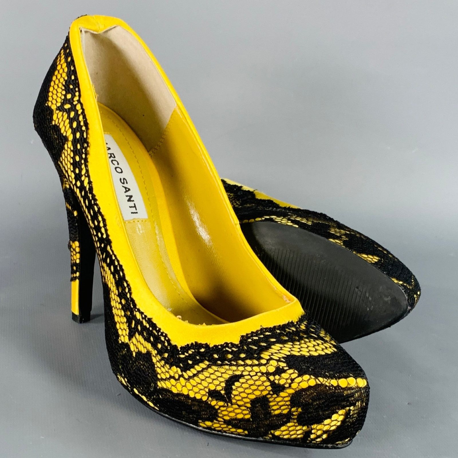 Other Size 6.5 Victoria Black Yellow Lace Stiletto Pumps Size US 6.5 / IT 36.5 - 5 Thumbnail