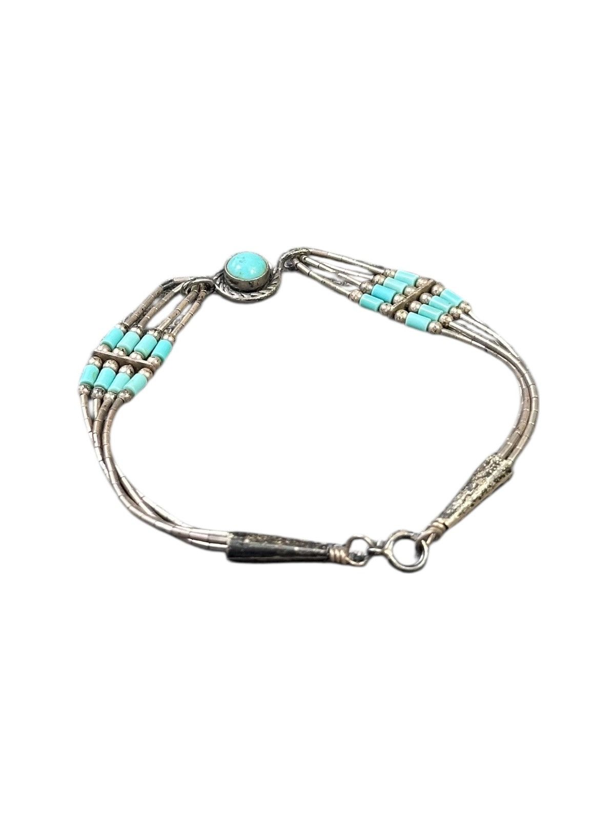 Vintage 1980s SOUTHWESTERN LIQUID SILVER HEISHI TURQUOISE BRACLET Size ONE SIZE - 7 Thumbnail