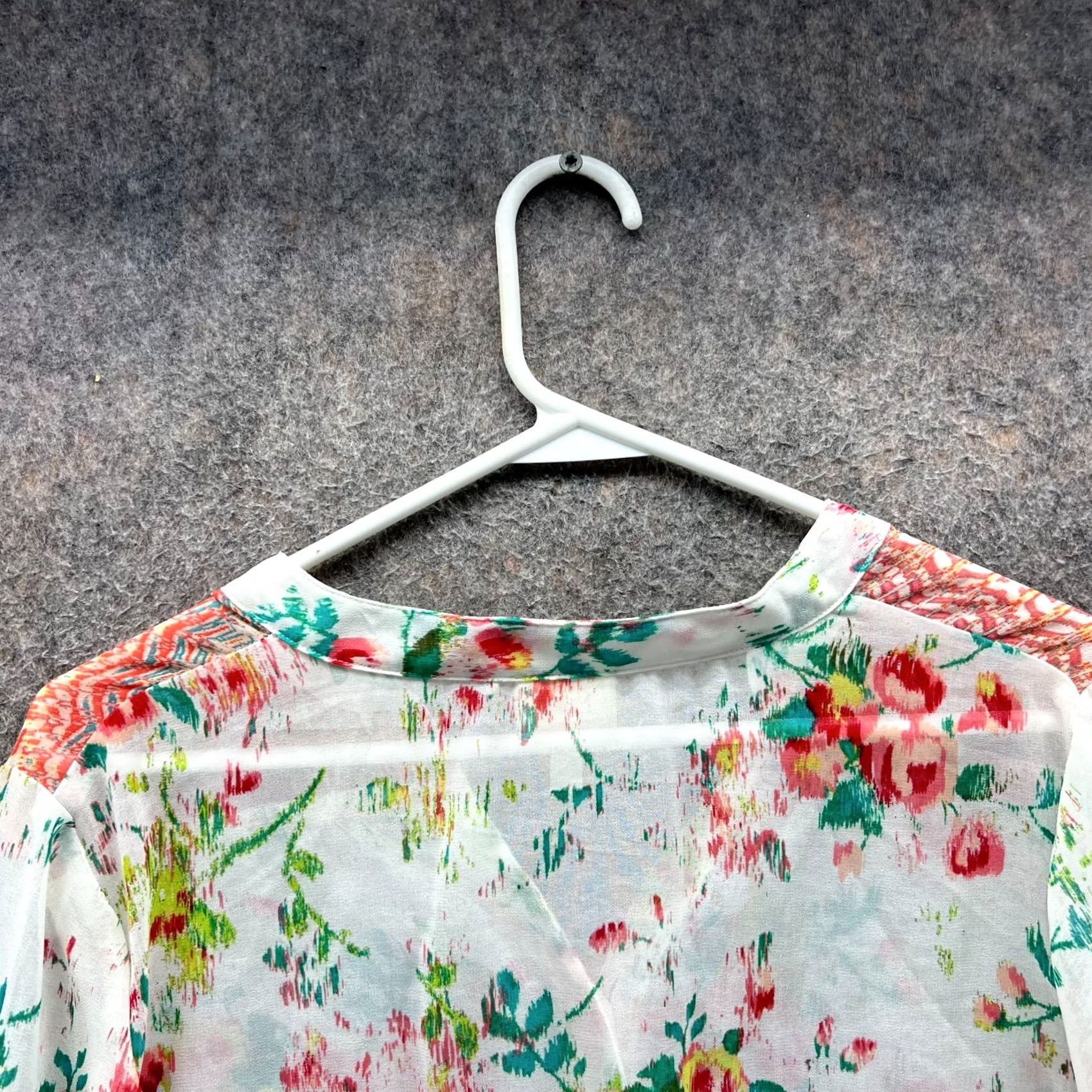 Sunflower FLOWER Blouse Shirt Women M Multicolor Floral 3/4 Sleeve Sheer Button Front Casual Summer Spring Fall Size M / US 6-8 / IT 42-44 - 3 Thumbnail