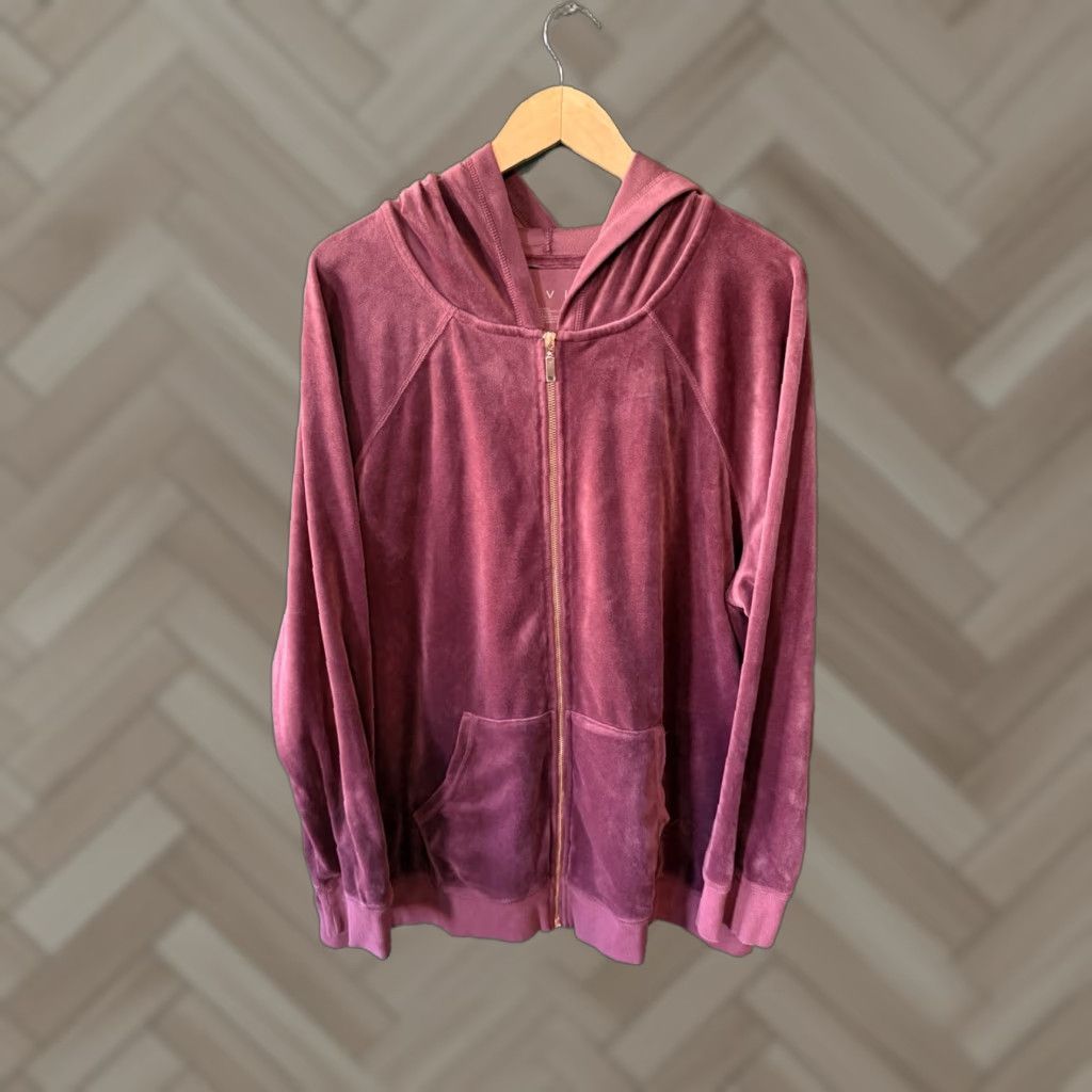 Velour Livi Active Womens Red Velour Full Zip Hooded Sweatshirt 26/28 Plus Size Mens Womens? Size 4XL / US 24-26 - 1 Thumbnail