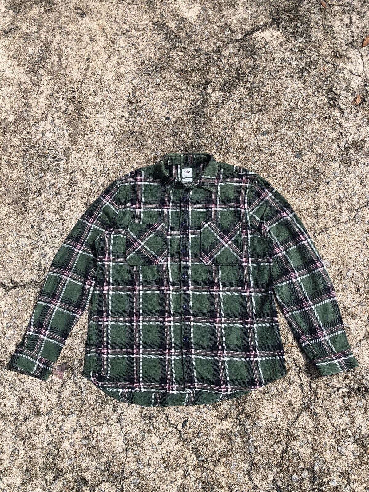 Vintage × Zara Zara Double Pocket Plaid Relaxed Fit Flannel Size US L / EU 52-54 / 3 - 1 Thumbnail