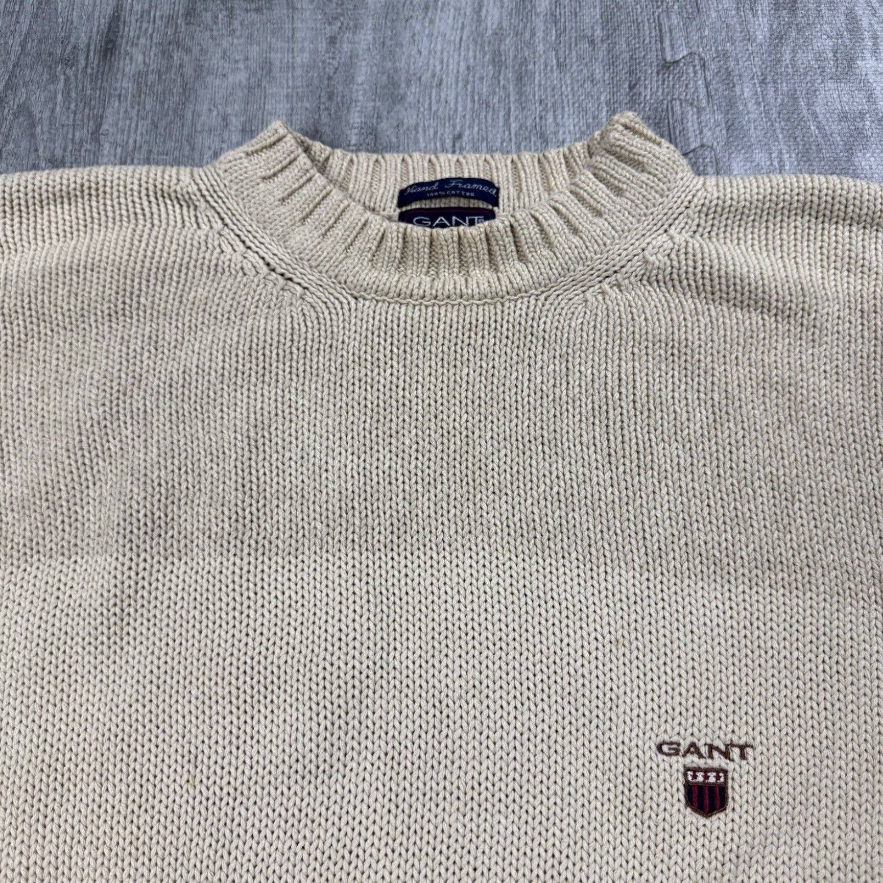 Gant Vintage GANT 90s Preppy Striped Cotton Sweater Men's Large Beige Crew Neck Knit Pullover All Seasons Size US L / EU 52-54 / 3 - 2 Thumbnail