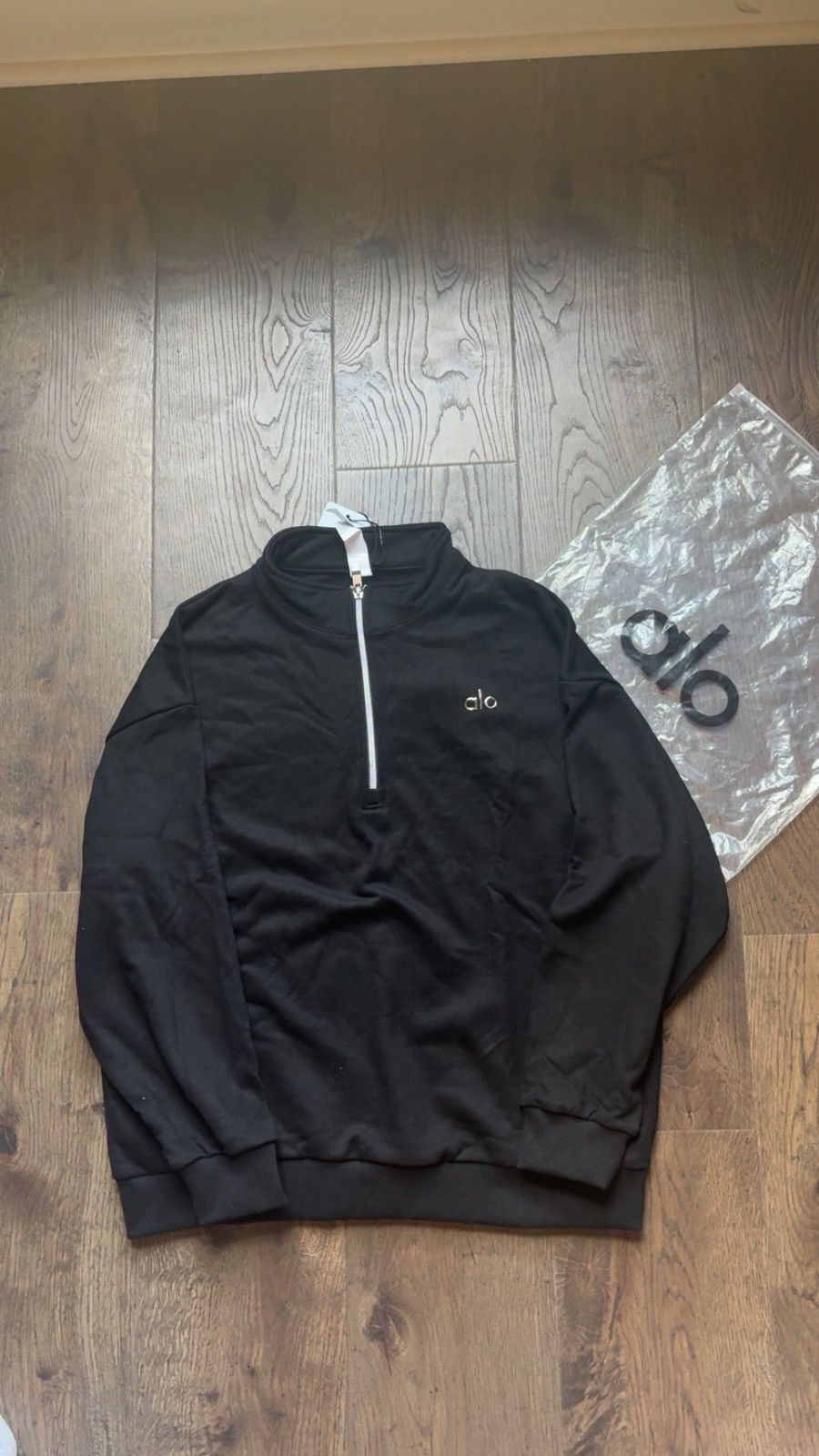 Alo ALO Black 1/4 Zip Logo Pullover Sweatshirt Men's Long Sleeve Size US M / EU 48-50 / 2 - 6 Thumbnail