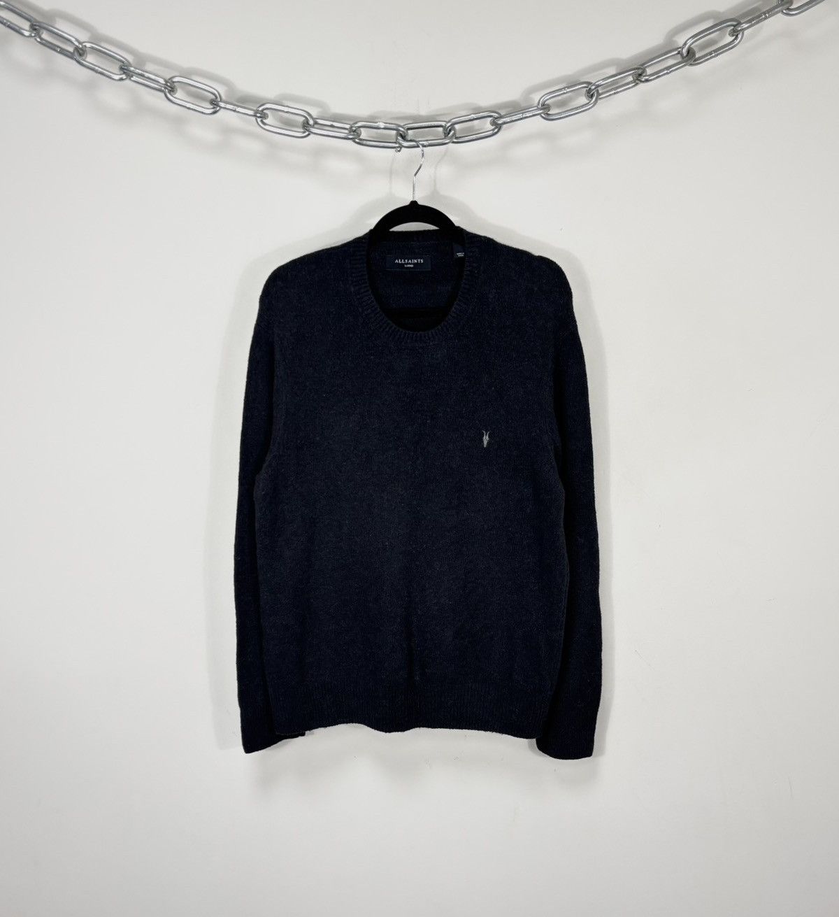 Allsaints AllSaints Men’s Olnar Crew Black/Grey Cotton Blend Sweater Size US L / EU 52-54 / 3 - 1 Thumbnail