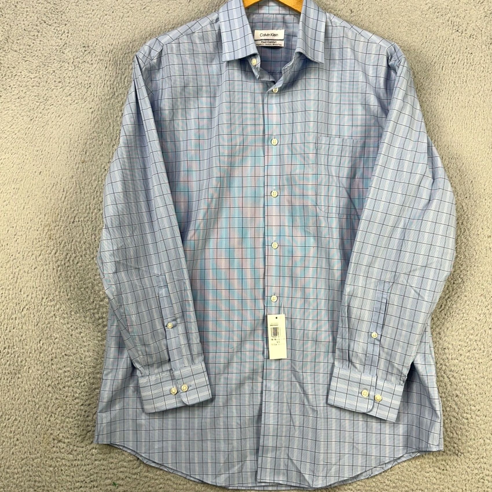 Calvin Klein Calvin Klein Dress Shirt Men Large 16-16.5 32-33 Blue Plaid NEW Size 42R - 2 Thumbnail