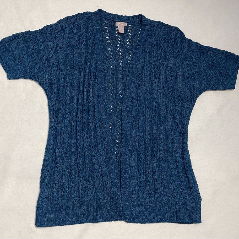 Chicos Chico's Blue Open Front Short Sleeve Knit Cardigan Size 2 U Size M / US 6-8 / IT 42-44 - 6 Thumbnail
