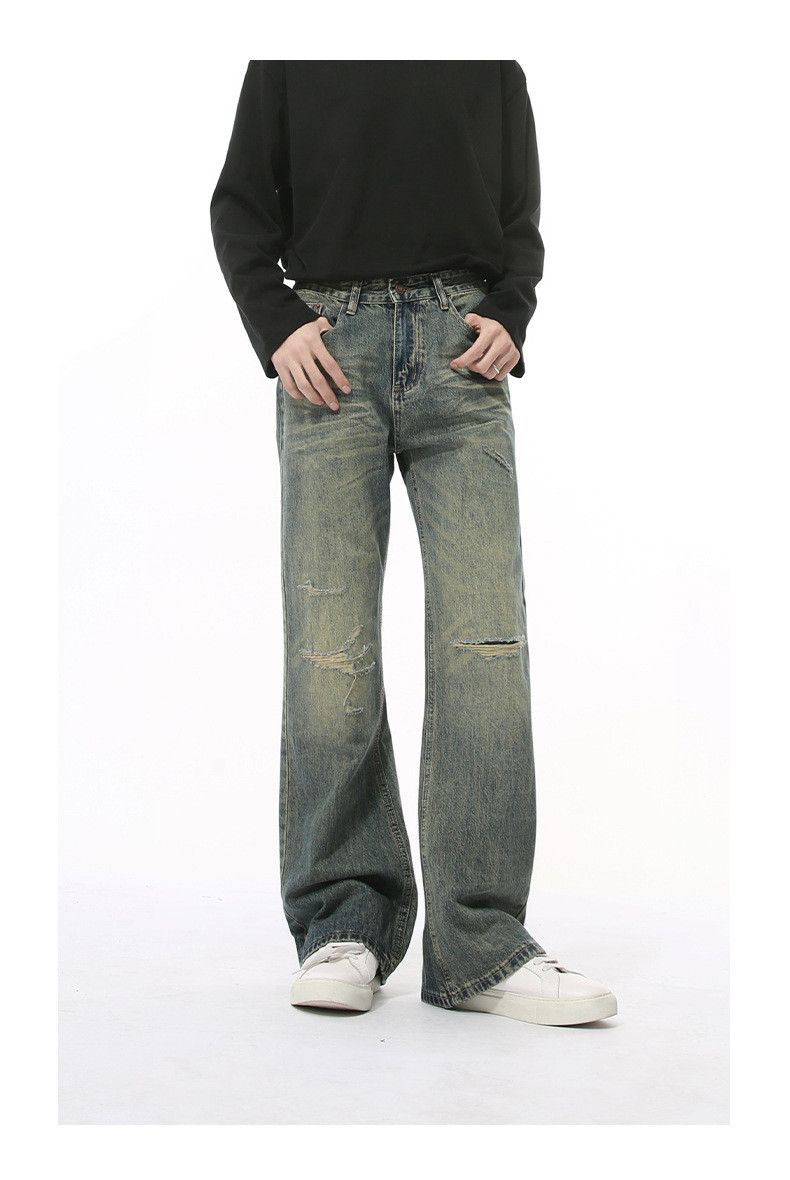 Japanese Brand × Jean Street loose washed distressed straight flared ripped jeans Size US 32 / EU 48 - 3 Thumbnail