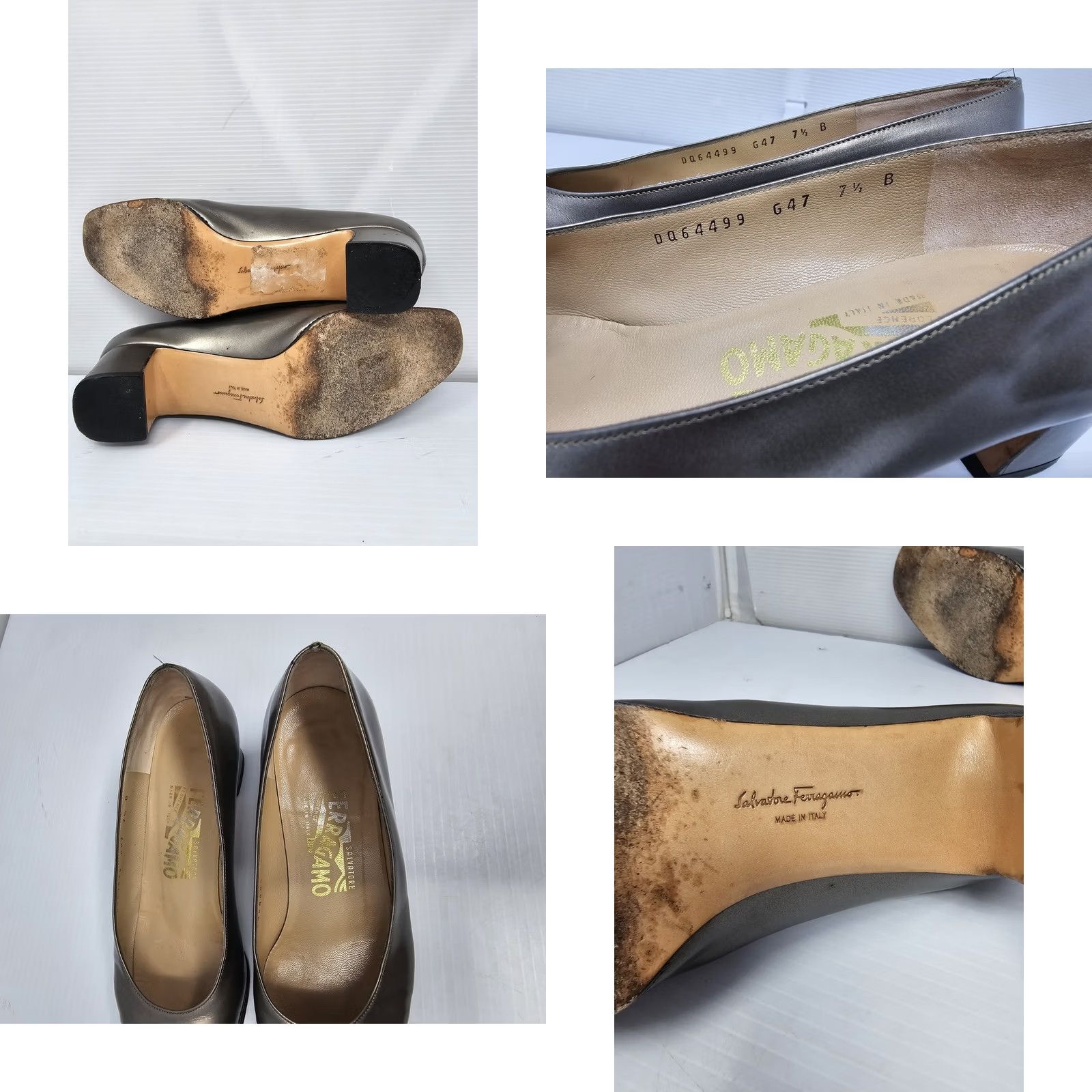 Salvatore Ferragamo VINTAGE Salvatore Ferragamo Leather Pumps Square Toe Metallic Chunky Heels US 7.5 Womens Shoes 90s Rock Green Leather Block Heel - 2-3/8" Size US 8 / IT 38 - 8 Thumbnail