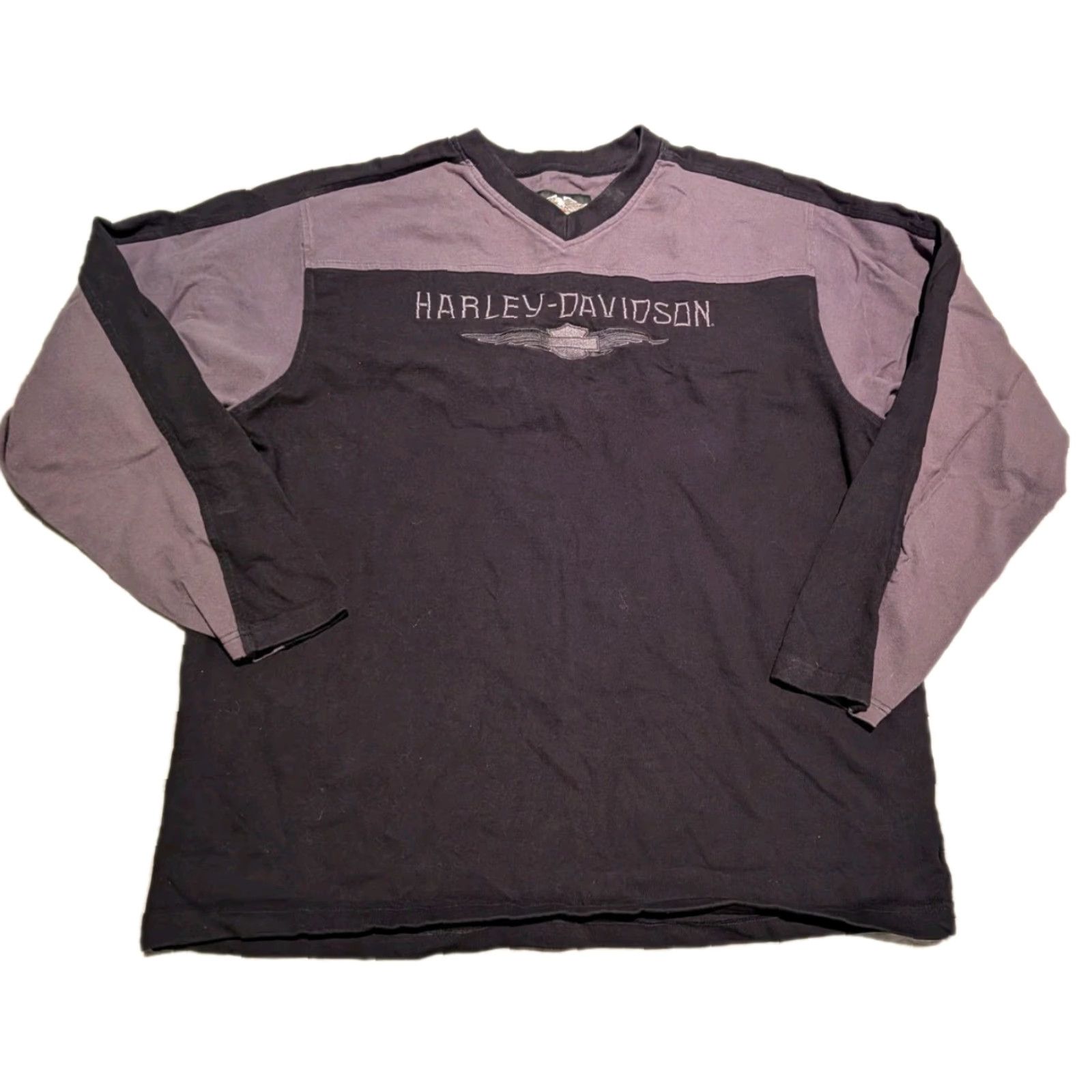 Harley Davidson Harley-Davidson Mens Long Sleeve V-neck Heavyweight Knit Shirt Black Gray 2XL Size US XXL / EU 58 / 5 - 2 Thumbnail
