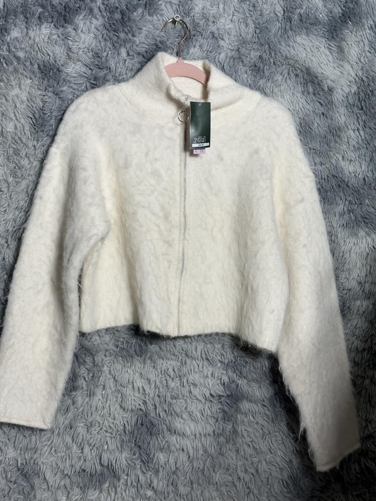 Other White Fuzzy Zip-Up Cropped Jacket Size XS / US 0-2 / IT 36-38 - 1 Thumbnail