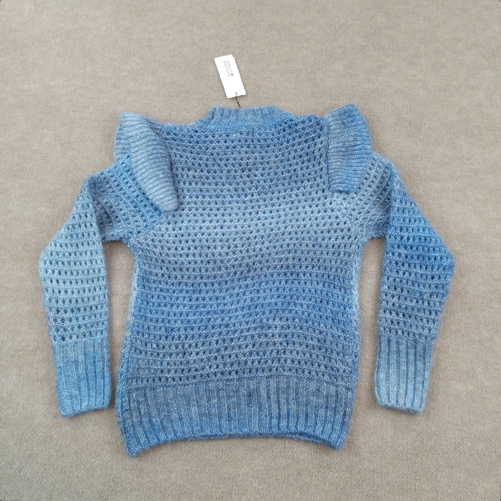Vintage Molly Bracken Blue Ruffle Sweater Womens XS Long Sleeve Mock Neck Open Knit Acrylic Size XS / US 0-2 / IT 36-38 - 8 Thumbnail