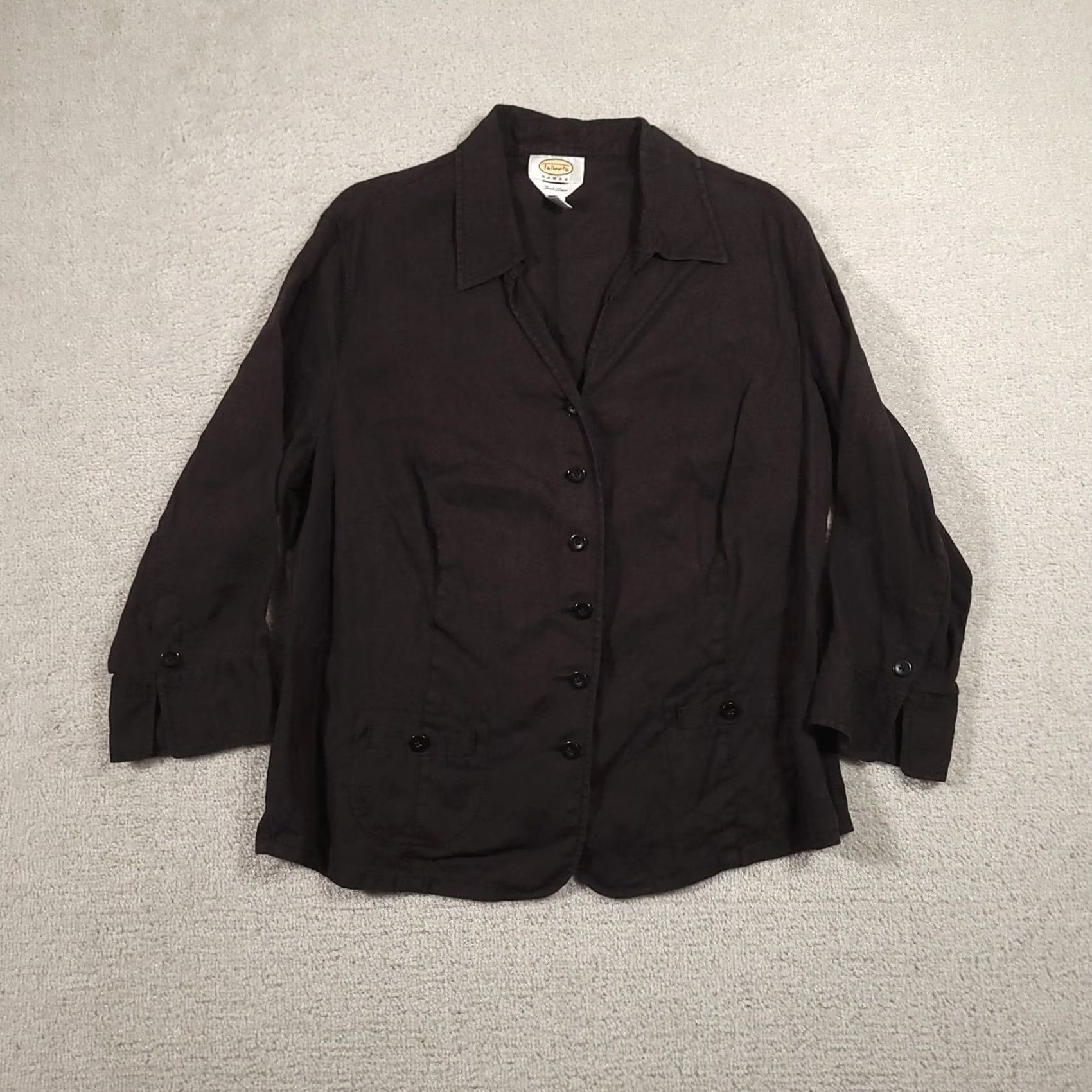 Talbots Talbots Women's 14W Brown Irish Linen 3/4 Sleeve Button Shirt Blouse Size XL / US 12-14 / IT 48-50 - 2 Thumbnail