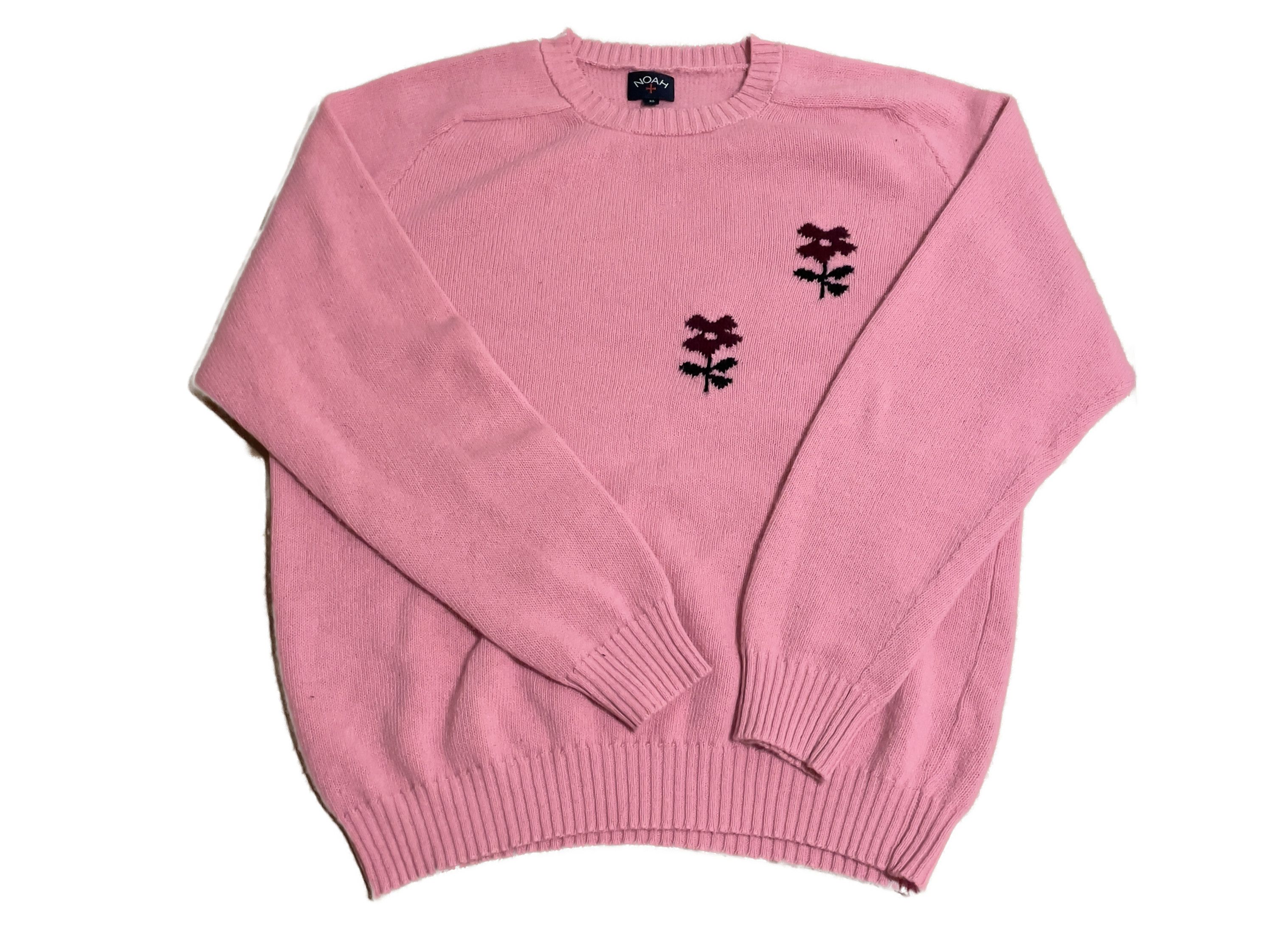 image of Noah Pink Intarsia Flower Lambswool Sweater, Men's (Size XL)