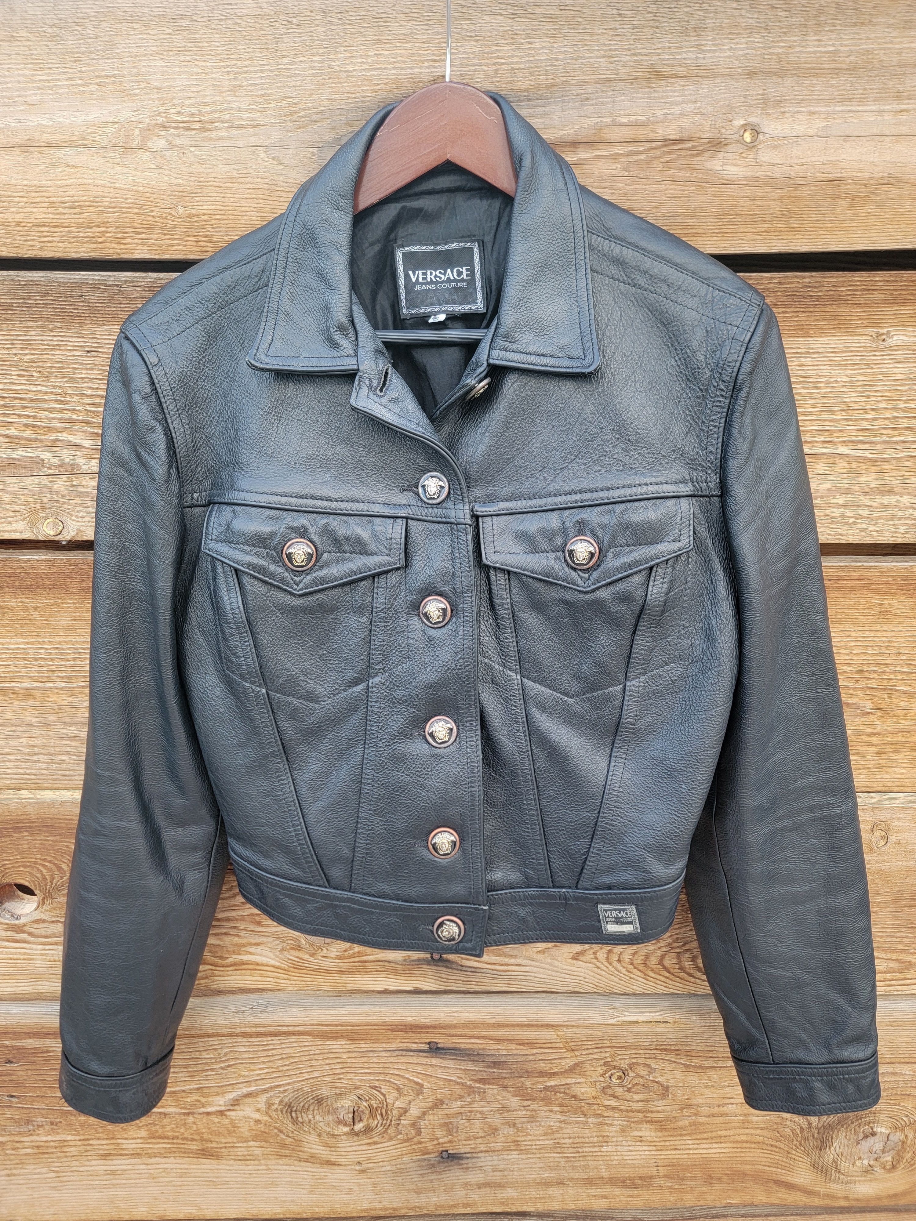 Versace Versace Jeans Couture 90s Leather Trucker Jacket Sz Sm Size S / US 4 / IT 40 - 1 Thumbnail
