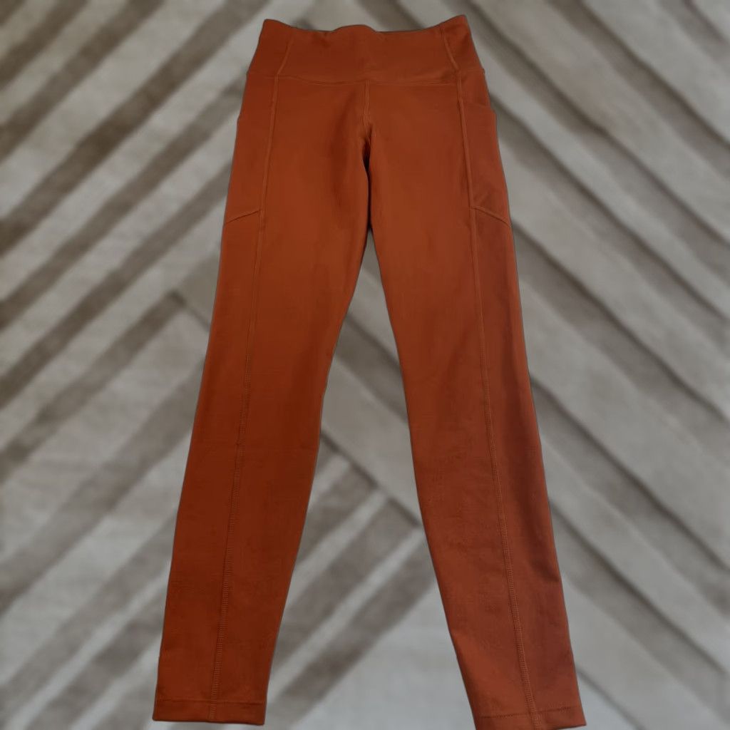 Vintage Figs Leggings Women Small Orange 300 High Waist Pockets Side Compression Activewear Yoga Gym Pilates Size 28" / US 6 / IT 42 - 1 Thumbnail